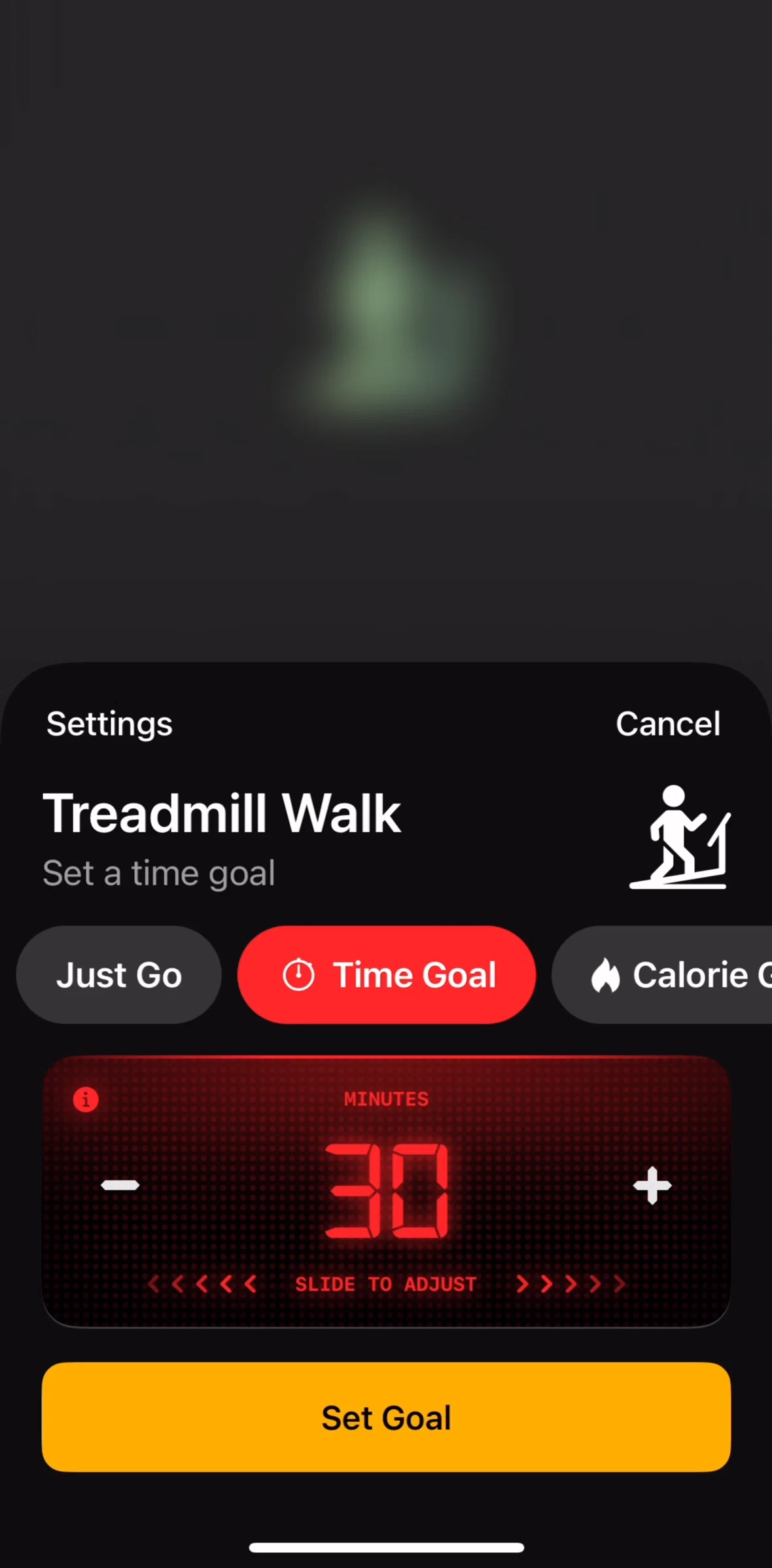 Any Distance Screen screen in the Setting a calorie goal flow