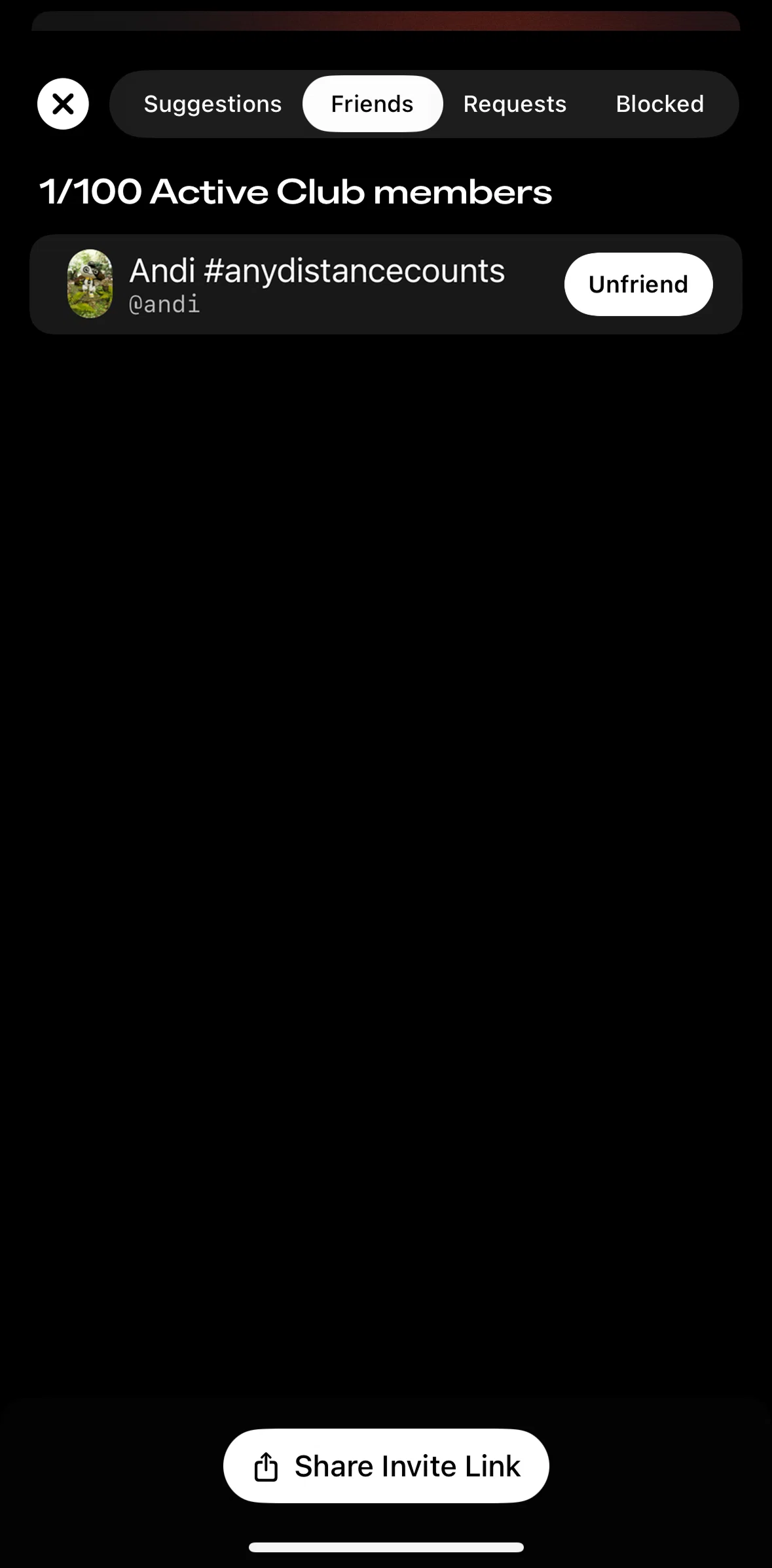 Any Distance Screen screen in the User detail flow