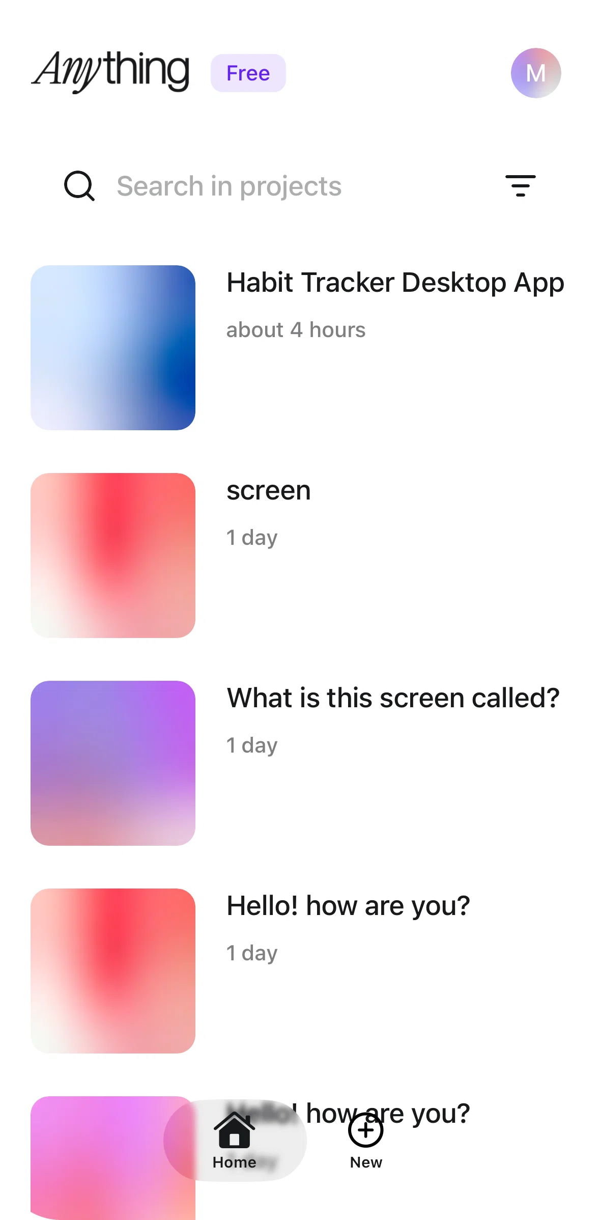 Anything Screen screen in the Filtering projects flow