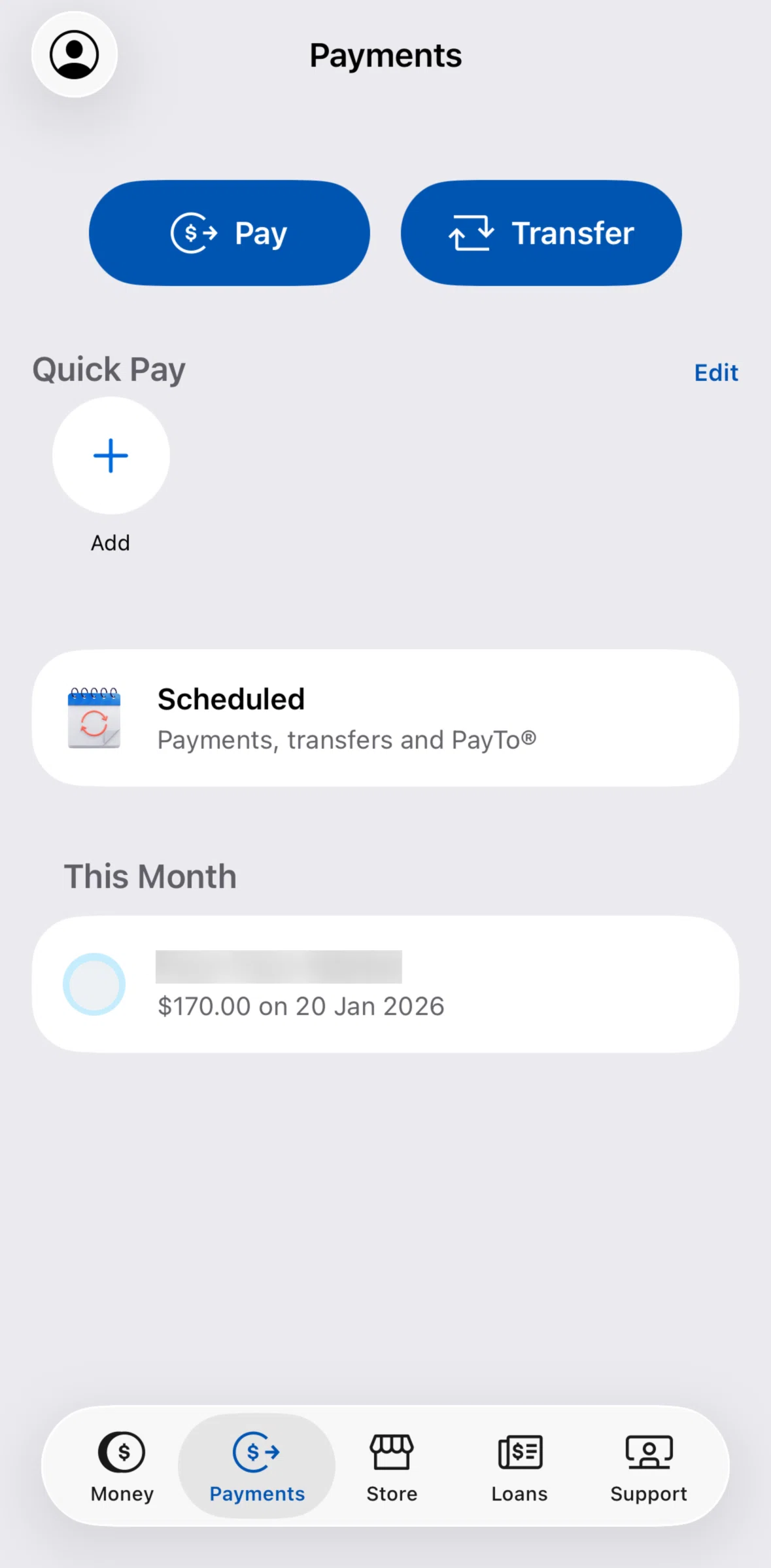 ANZ Plus Screen screen in the Adding a payment (account) flow