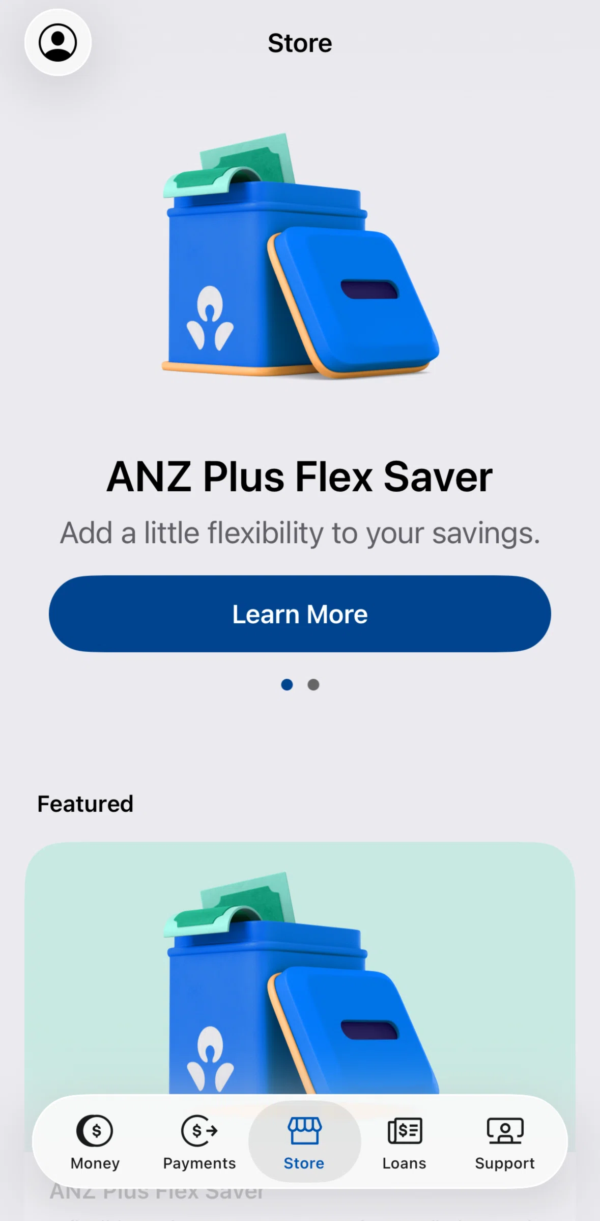 ANZ Plus Screen screen in the ANZ Plus Flex Saver flow