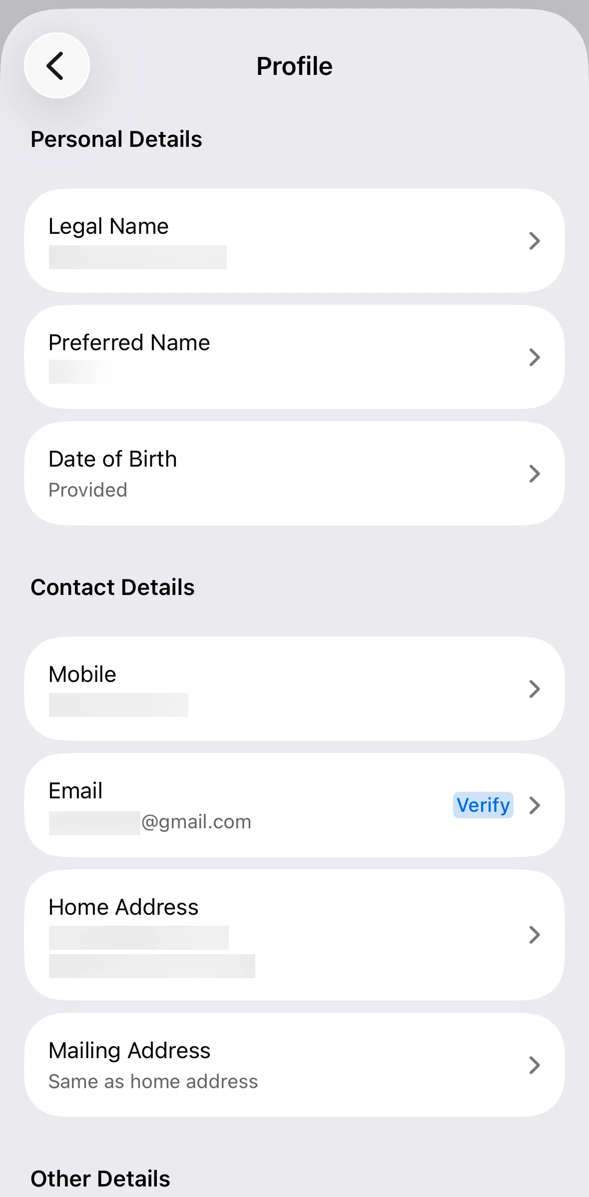 ANZ Plus Screen screen in the Edit profile flow
