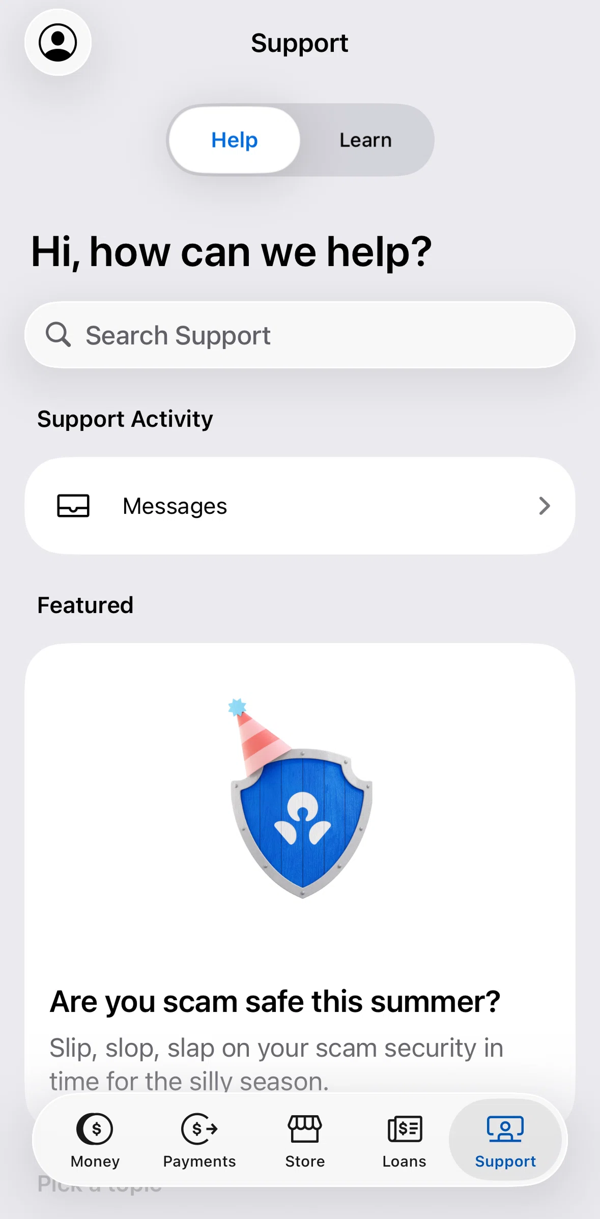 ANZ Plus Screen screen in the Help flow