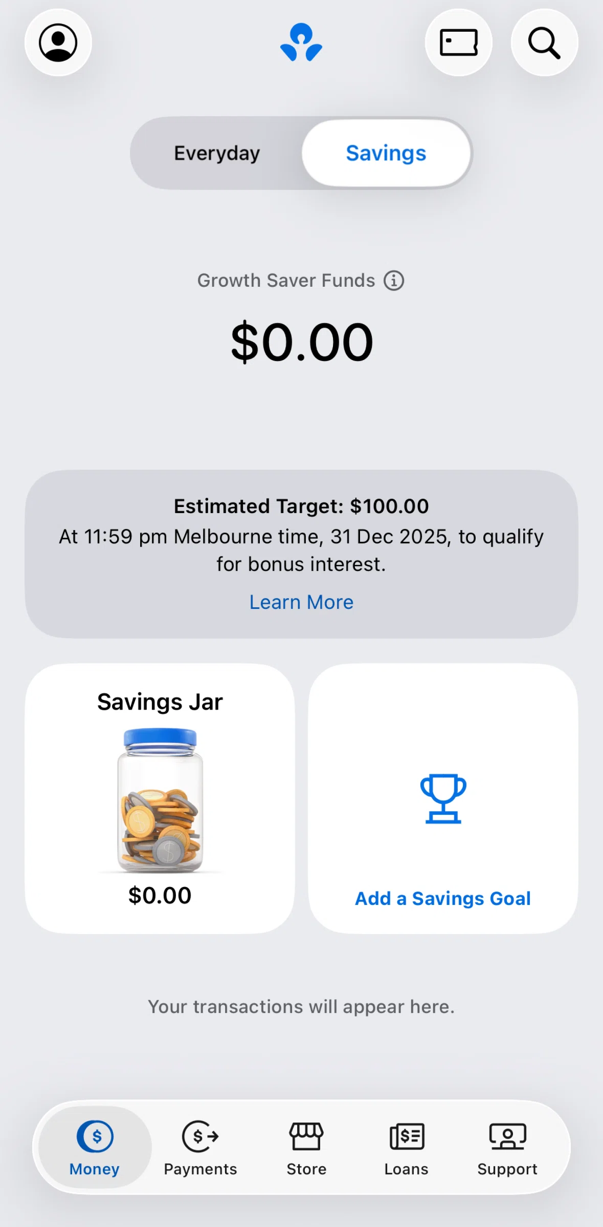 ANZ Plus Screen screen in the Setting a target goal flow