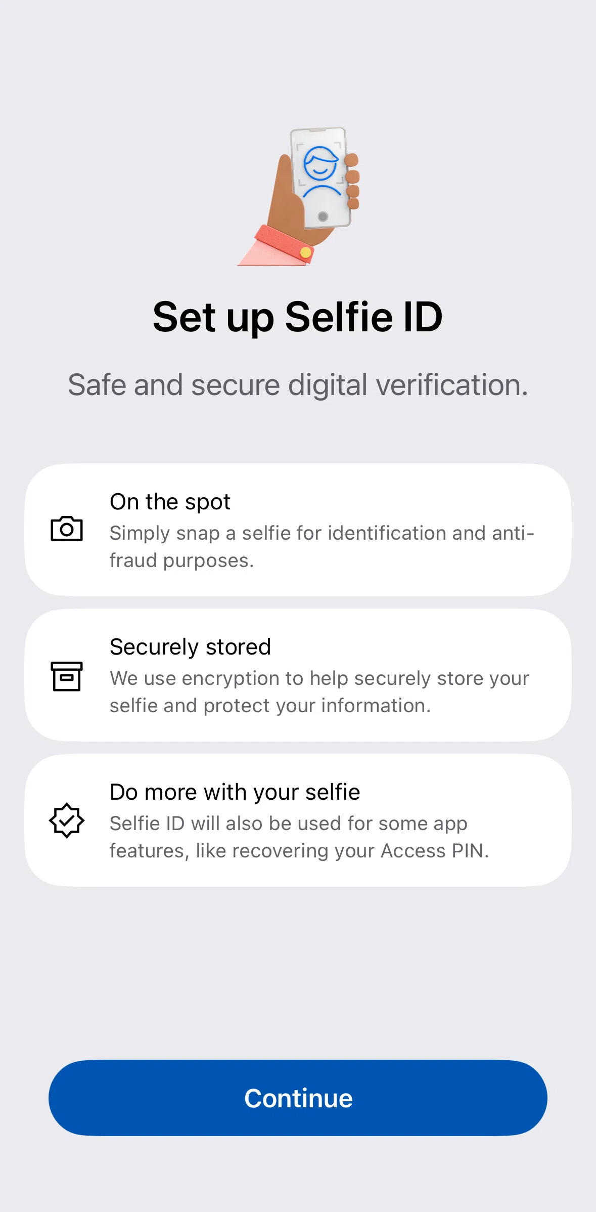ANZ Plus Screen screen in the Taking a selfie flow