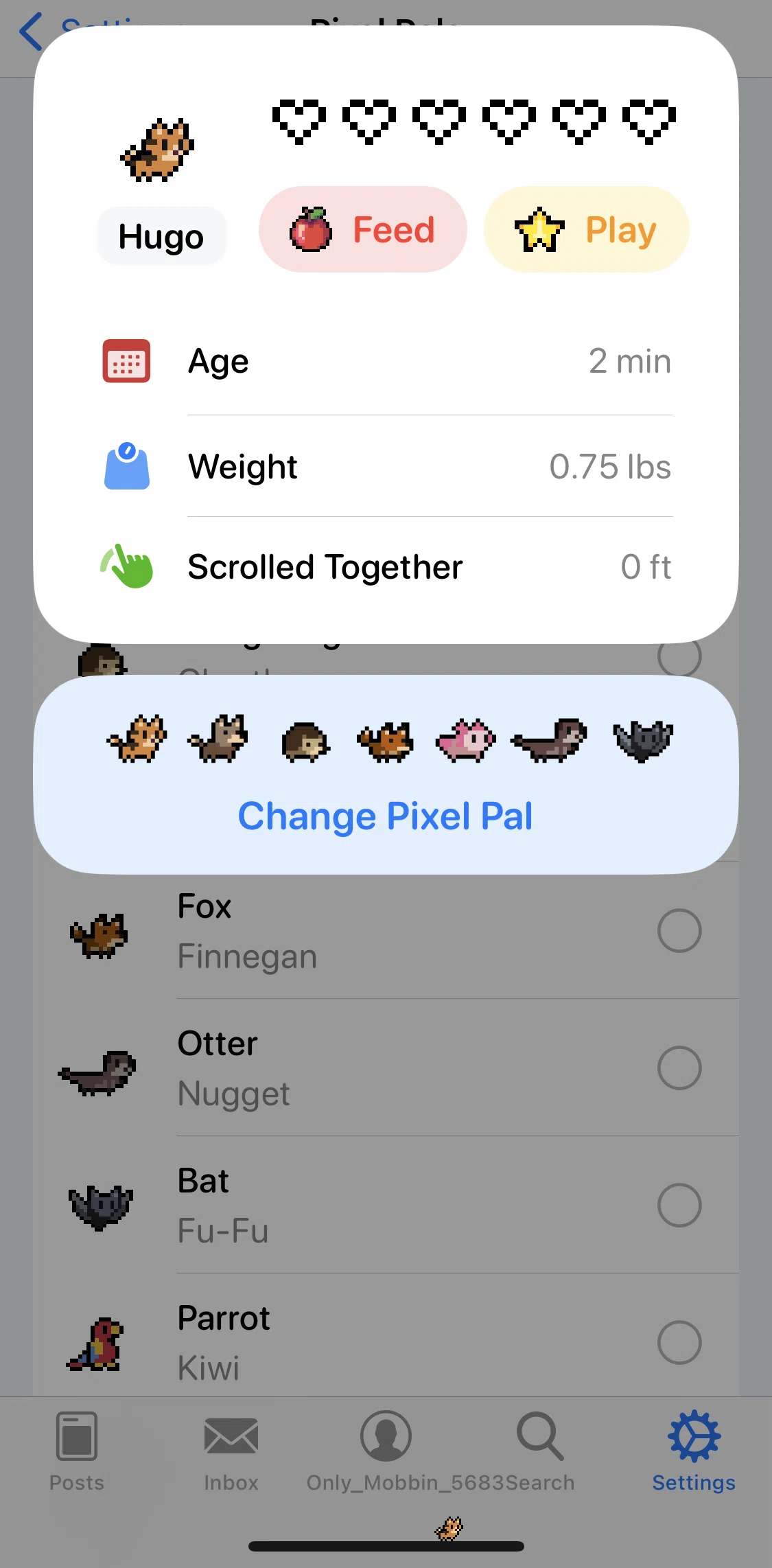 Apollo for Reddit Screen screen in the Feeding a Pixel Pal flow