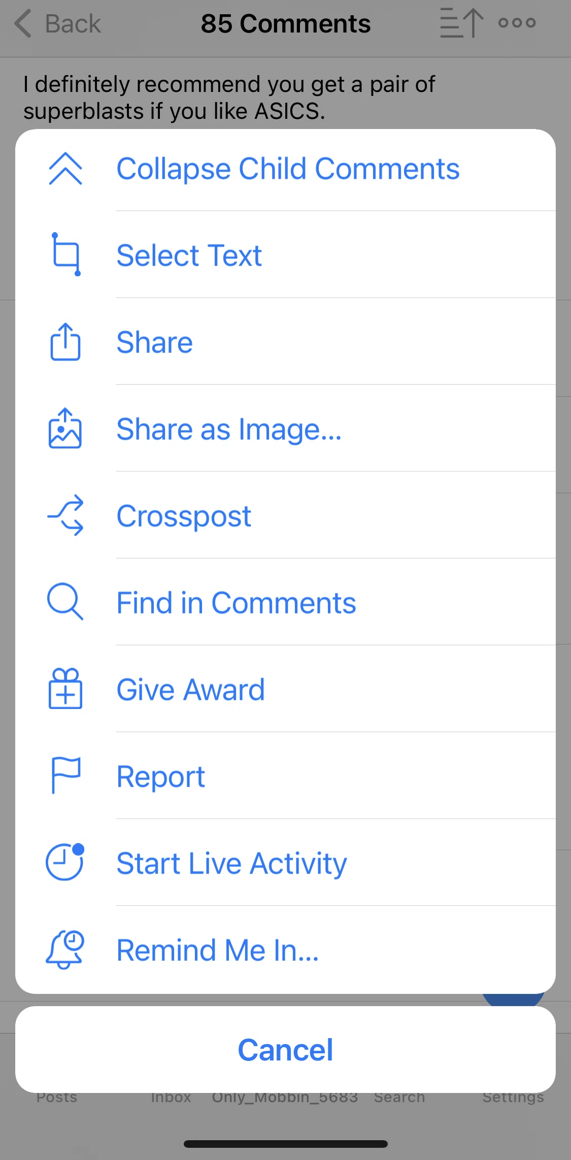 Apollo for Reddit Screen screen in the Give Award flow