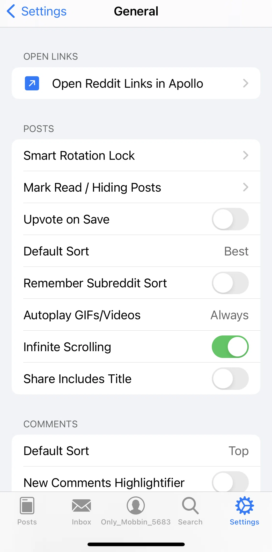 Apollo for Reddit Screen screen in the Learn about how to open links in Apollo flow