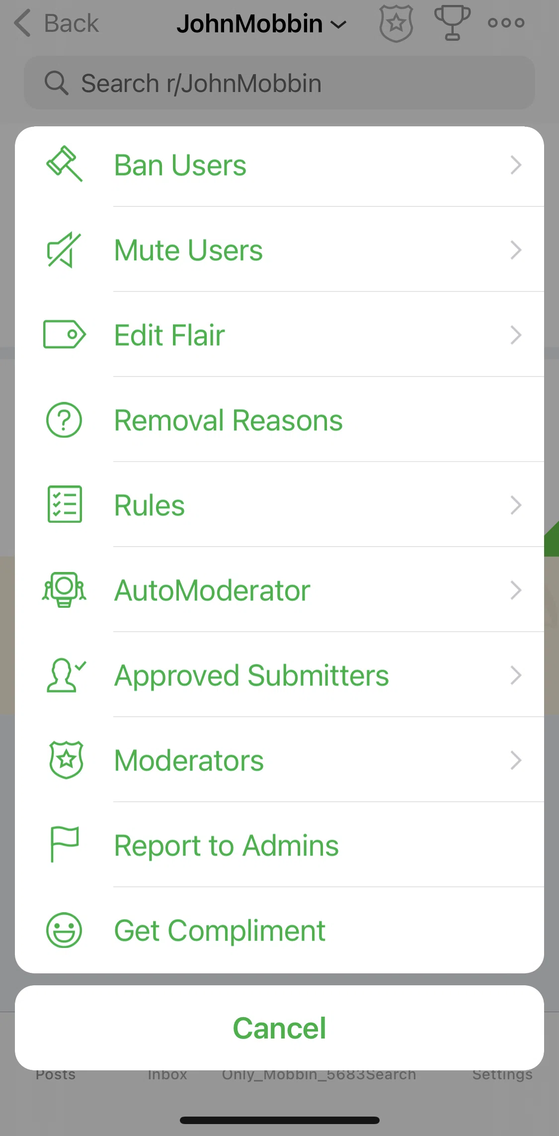 Apollo for Reddit Screen screen in the Muting a user flow
