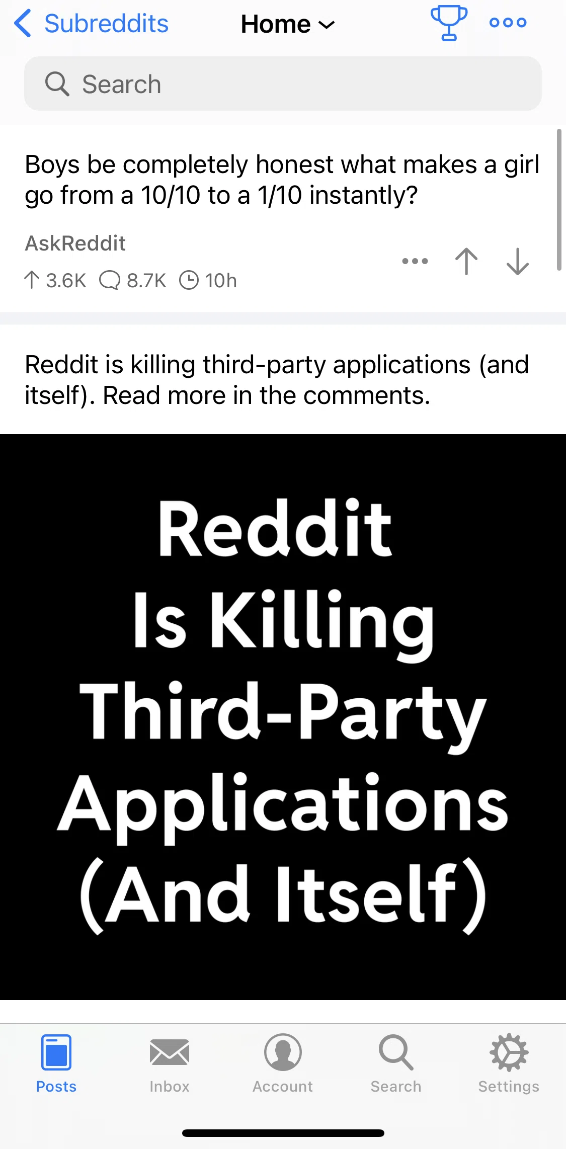 Apollo for Reddit Screen screen in the Posts flow