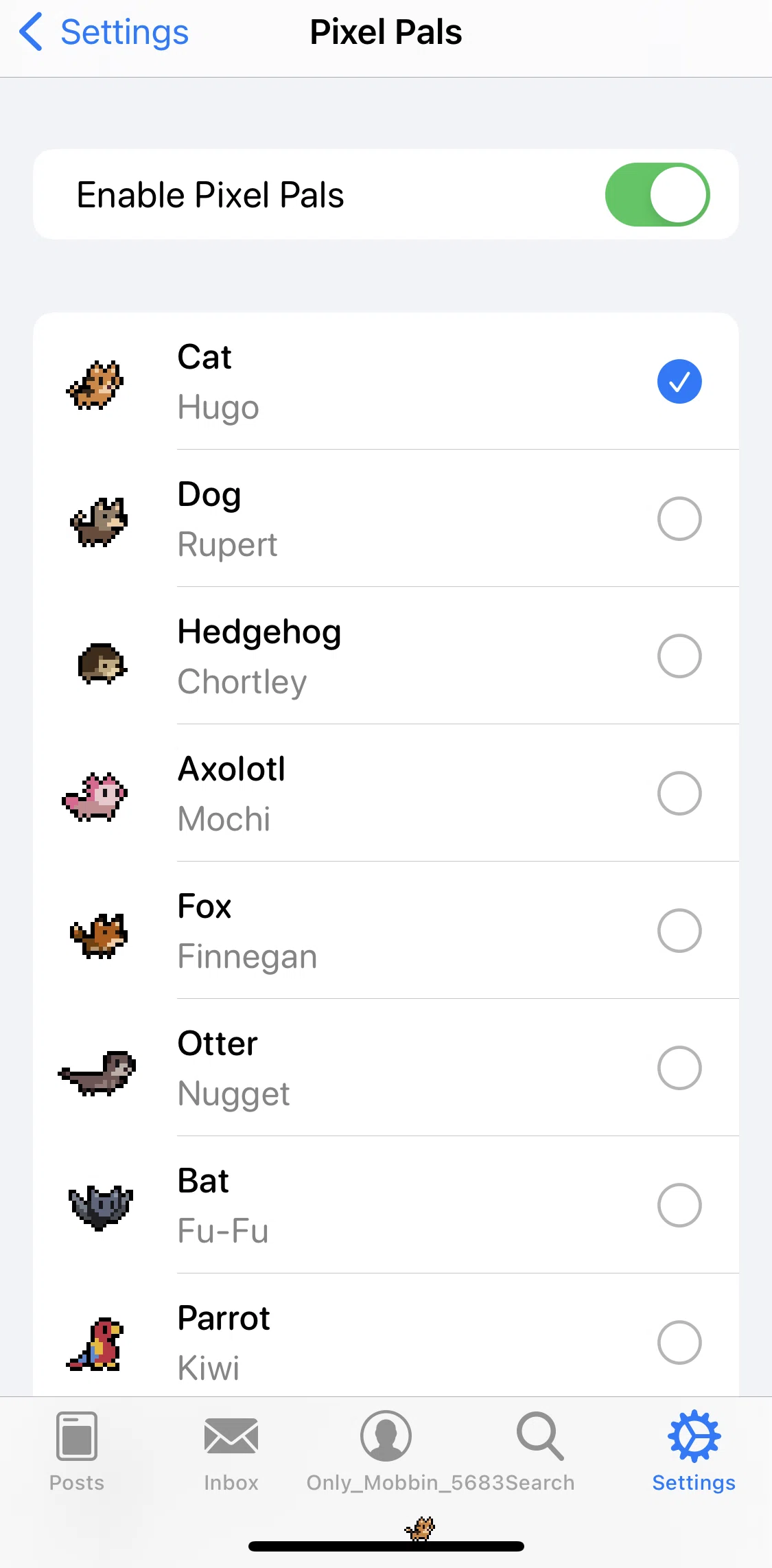 Apollo for Reddit Screen screen in the Renaming a Pixel Pal flow