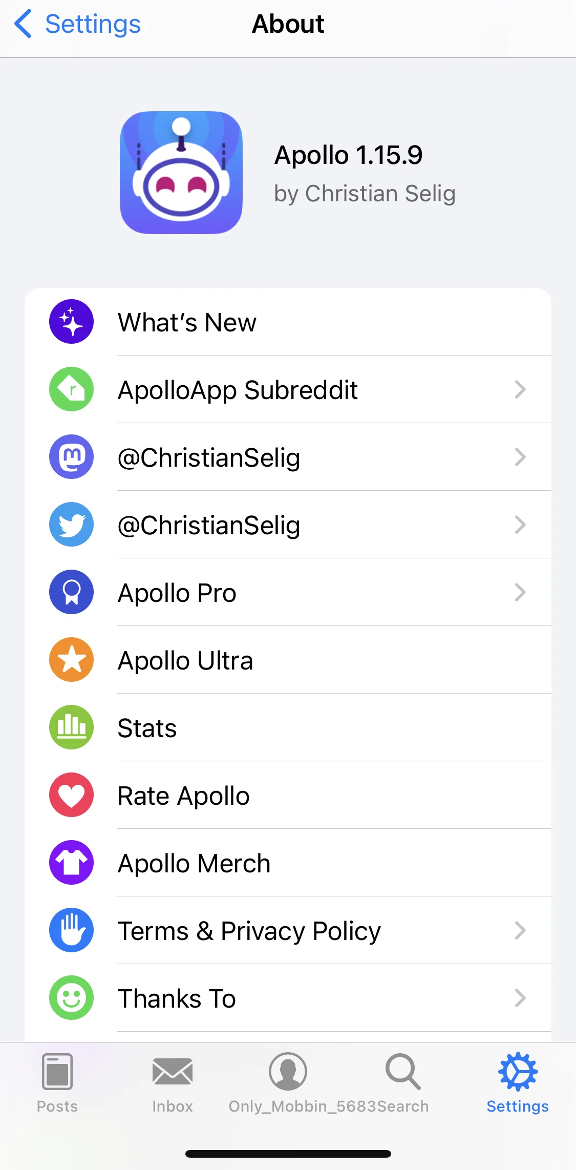 Apollo for Reddit Screen screen in the Terms of Use flow