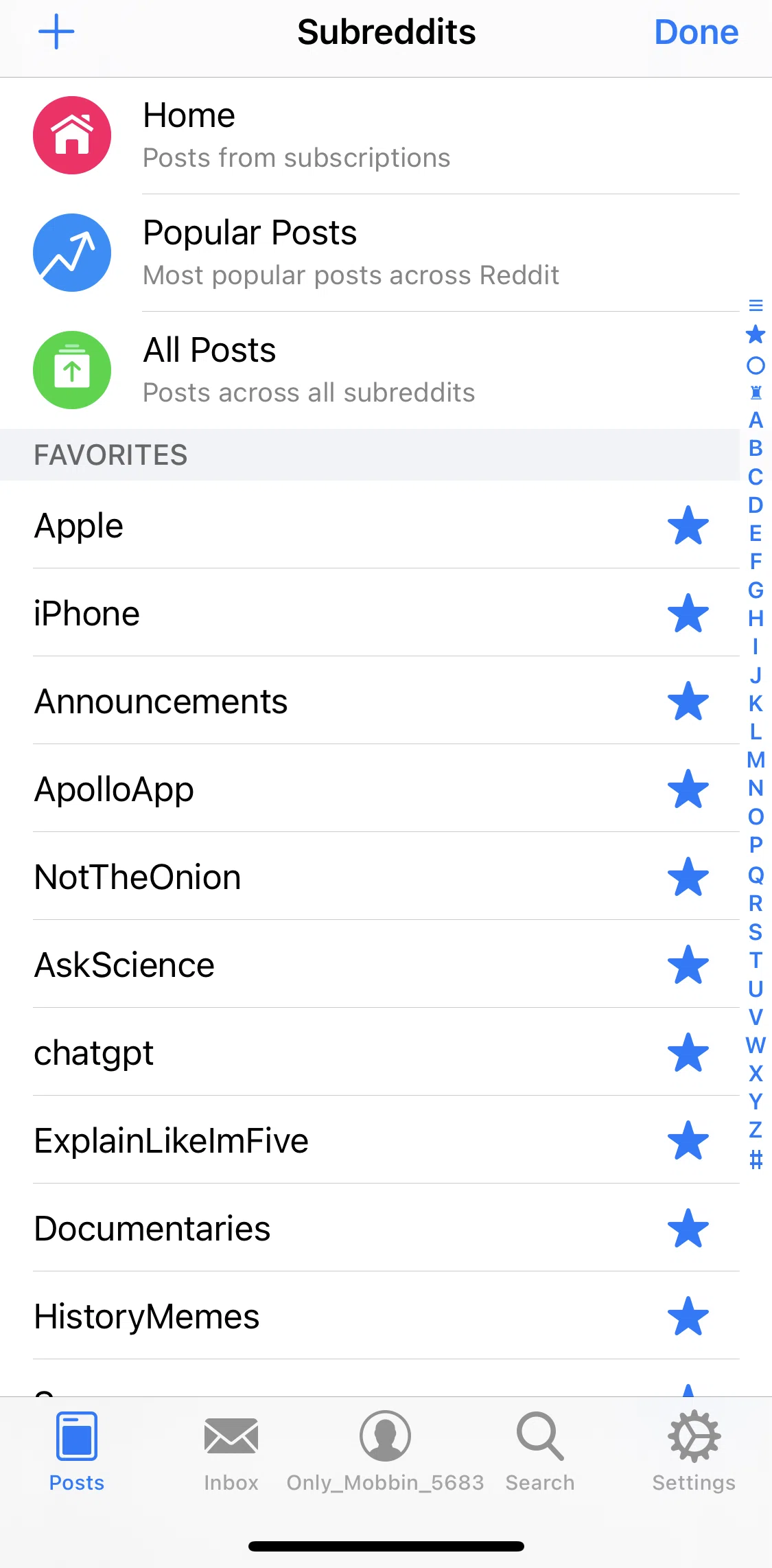 Apollo for Reddit Screen screen in the Unfavoriting a subreddit flow
