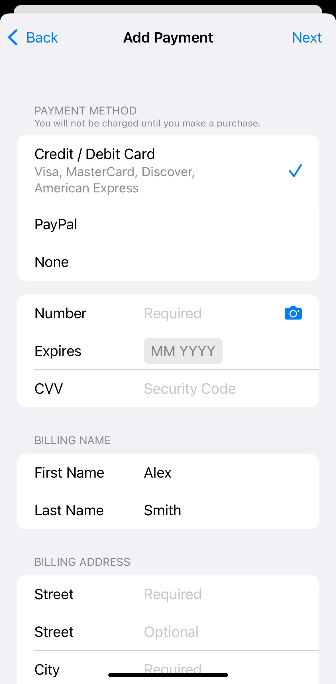 App Store Screen screen in the Add a card flow