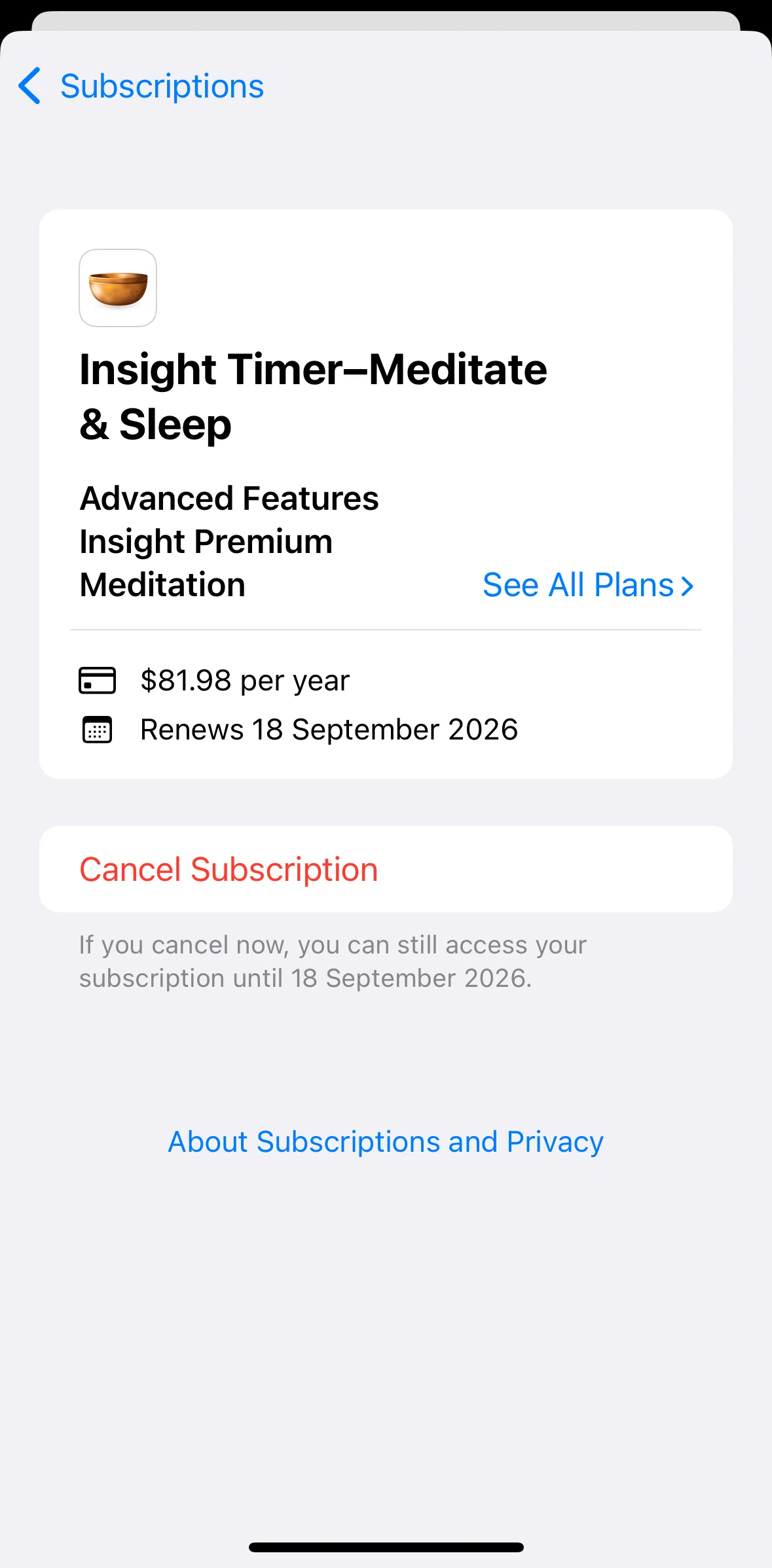 App Store Screen screen in the Canceling a subscription flow