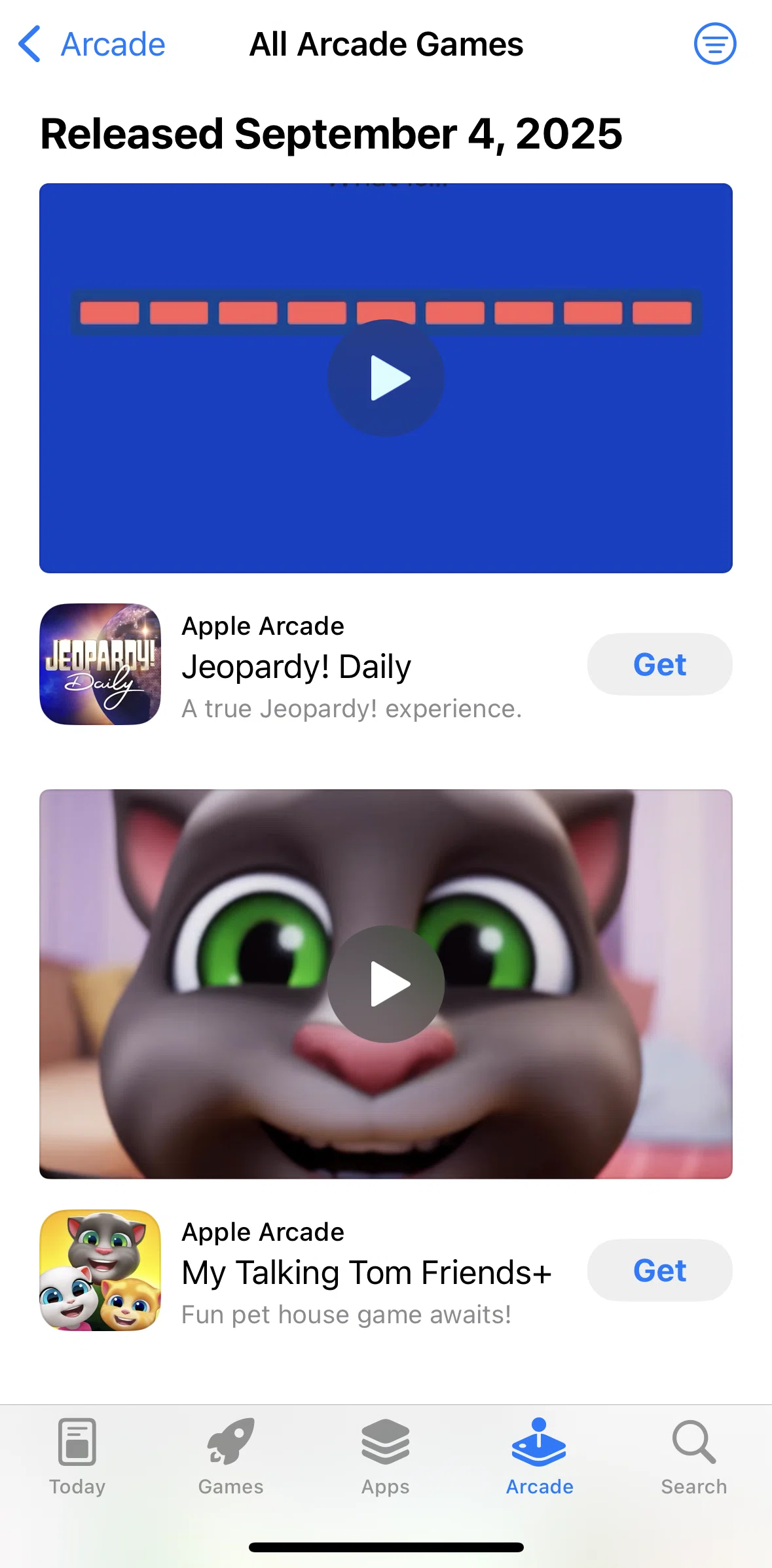 App Store Screen screen in the Filtering arcade games flow