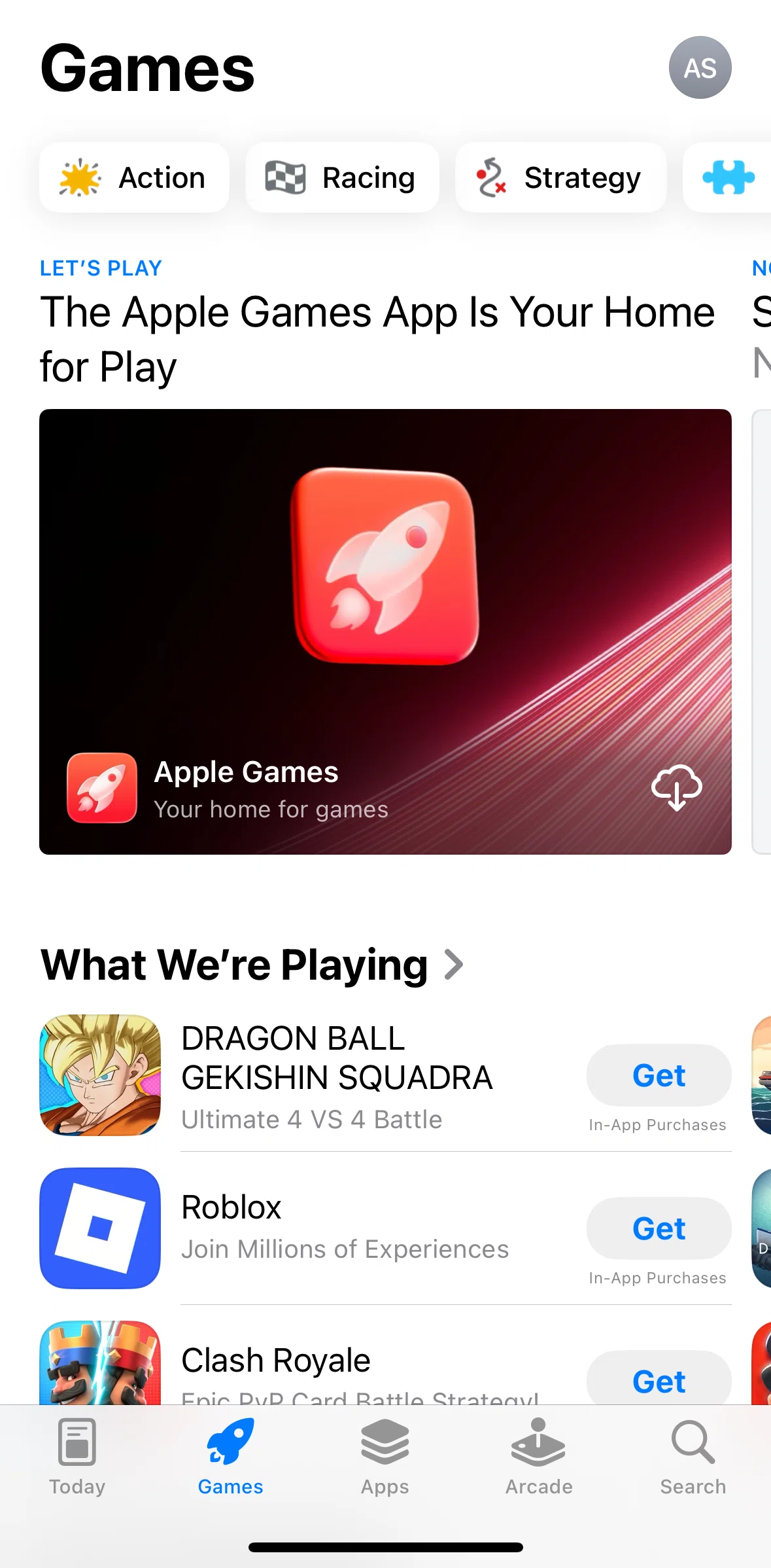 App Store Screen screen in the Games list flow