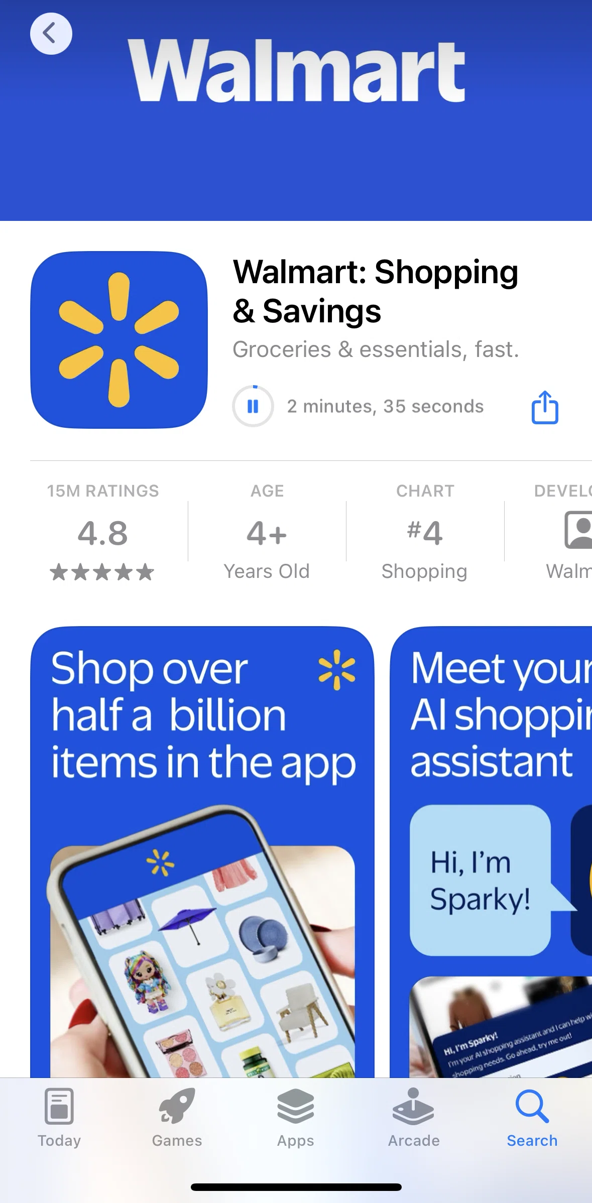 App Store Screen screen in the Pausing a download flow