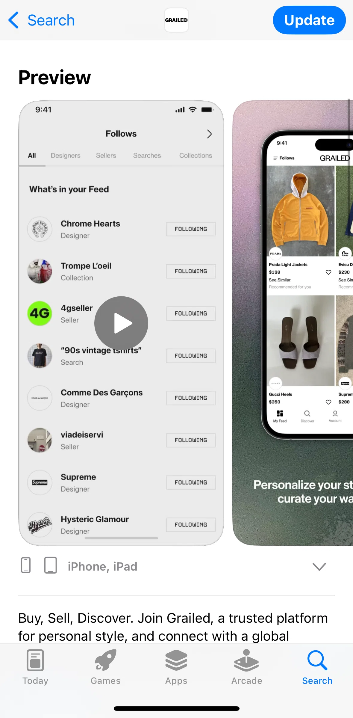 App Store Screen screen in the Playing a video flow