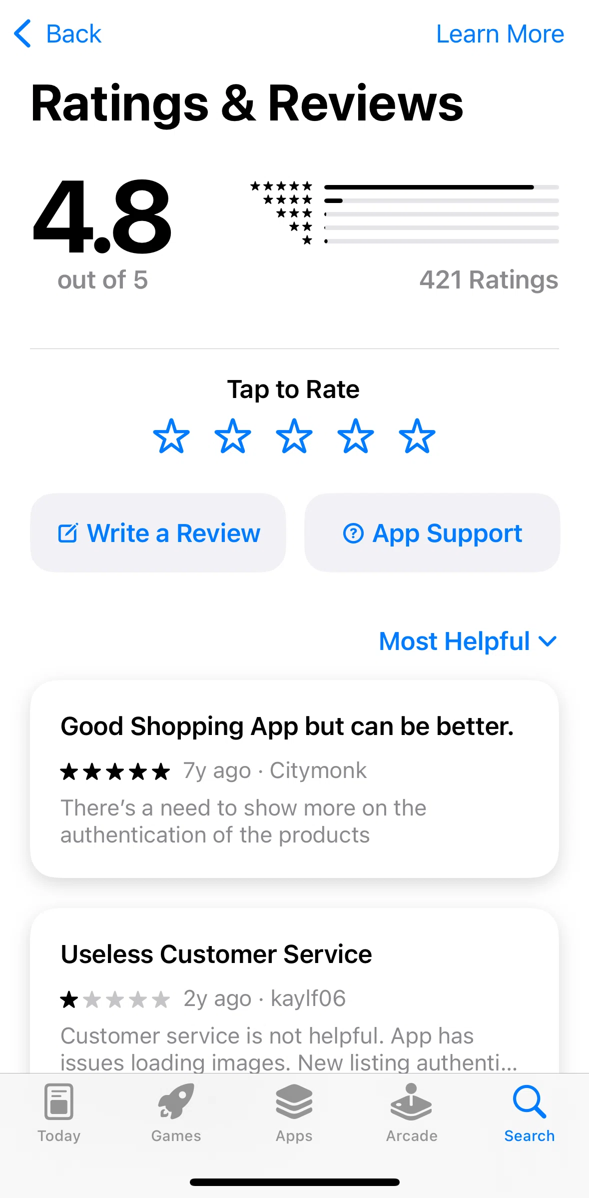 App Store Screen screen in the Rating an app flow