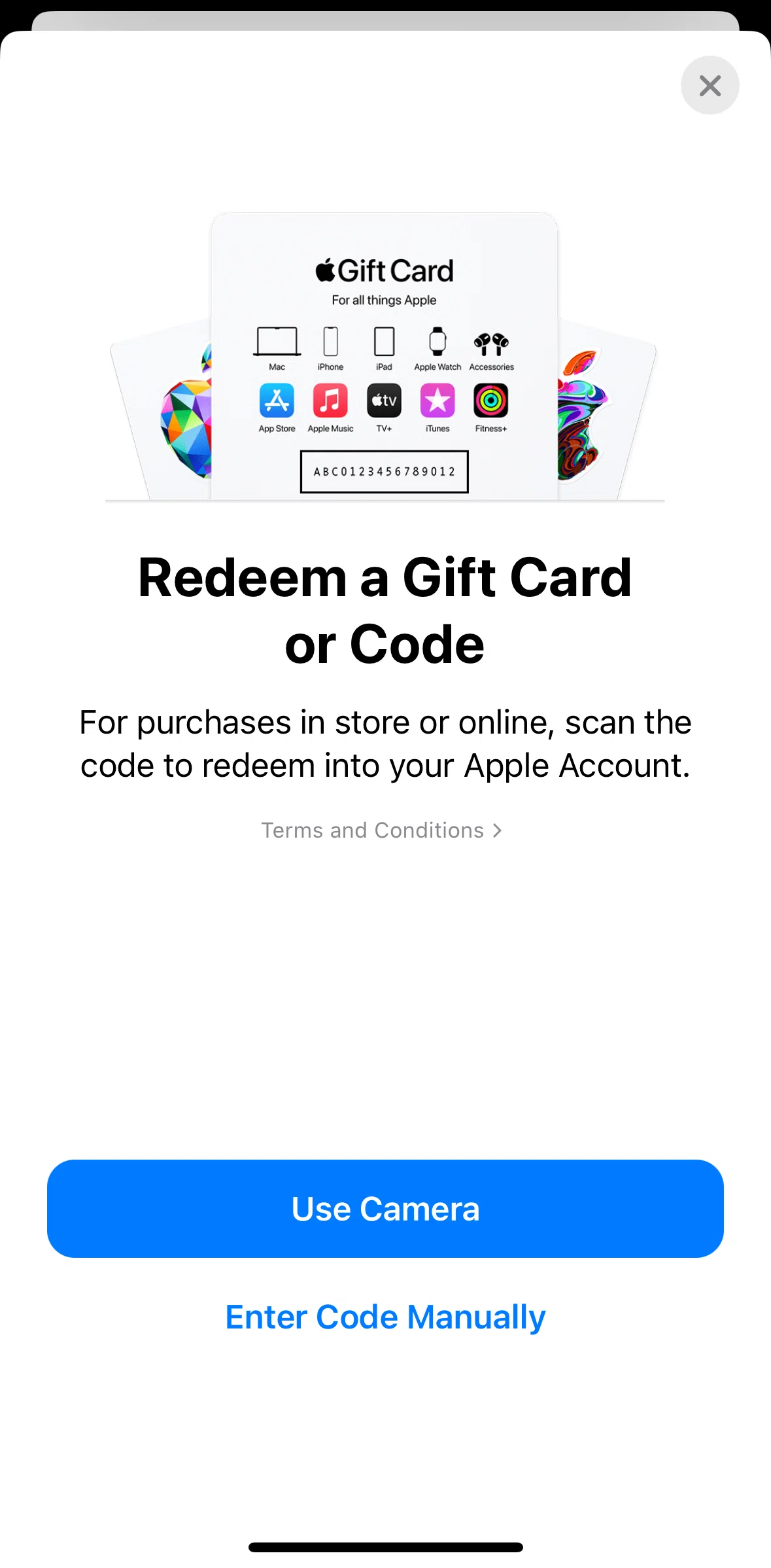 App Store Screen screen in the Redeem a gift card (code) flow
