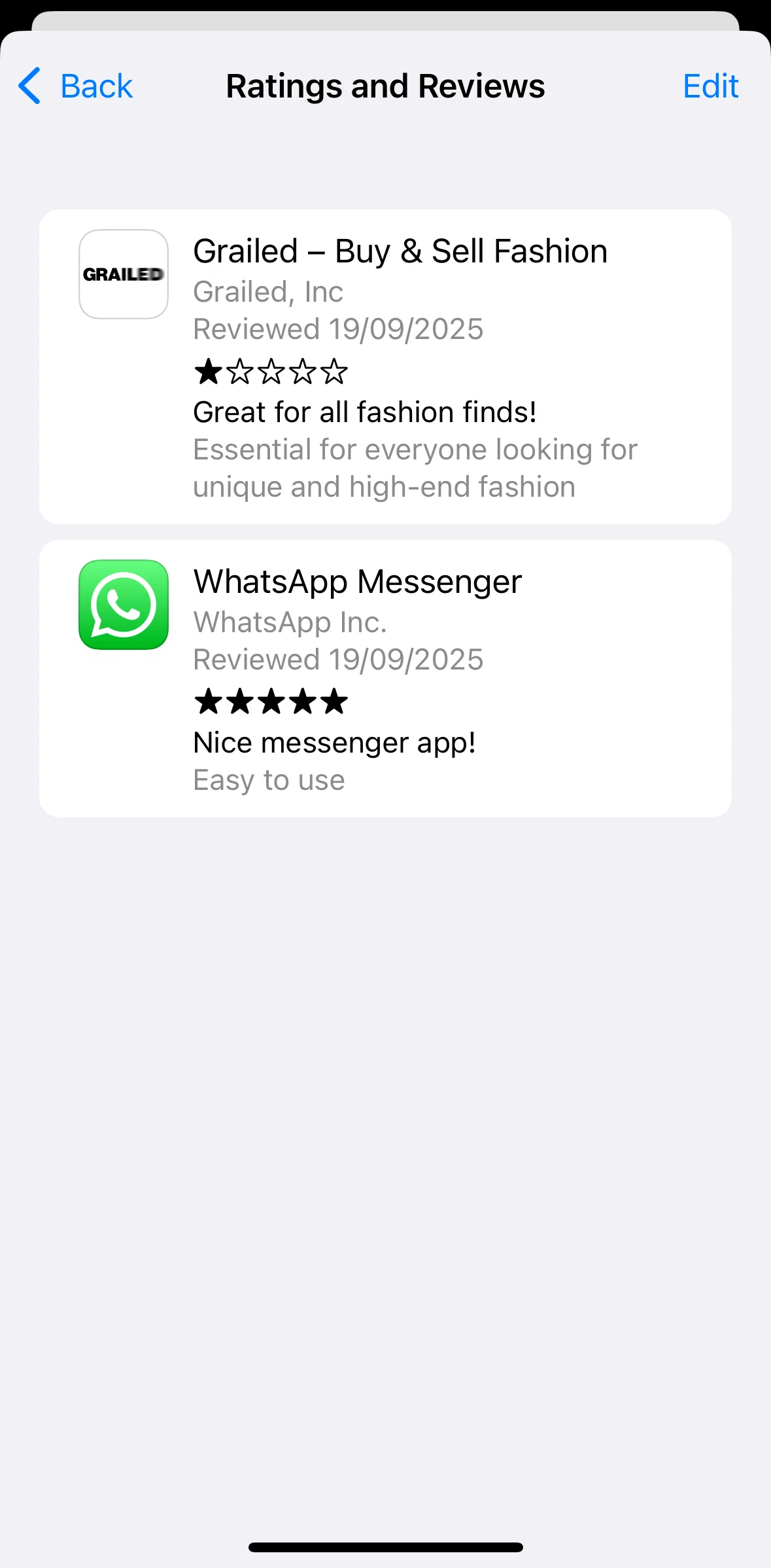 App Store Screen screen in the Removing a review flow