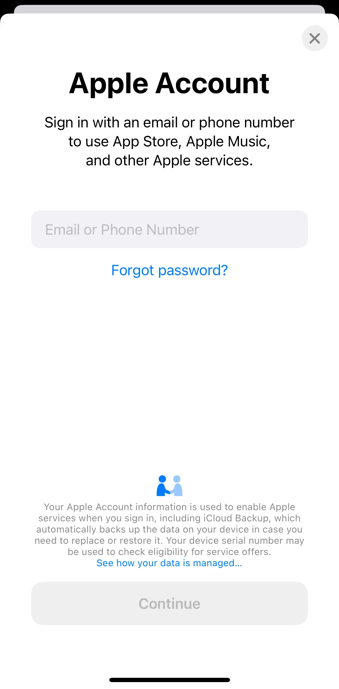 App Store Screen screen in the Resetting password flow