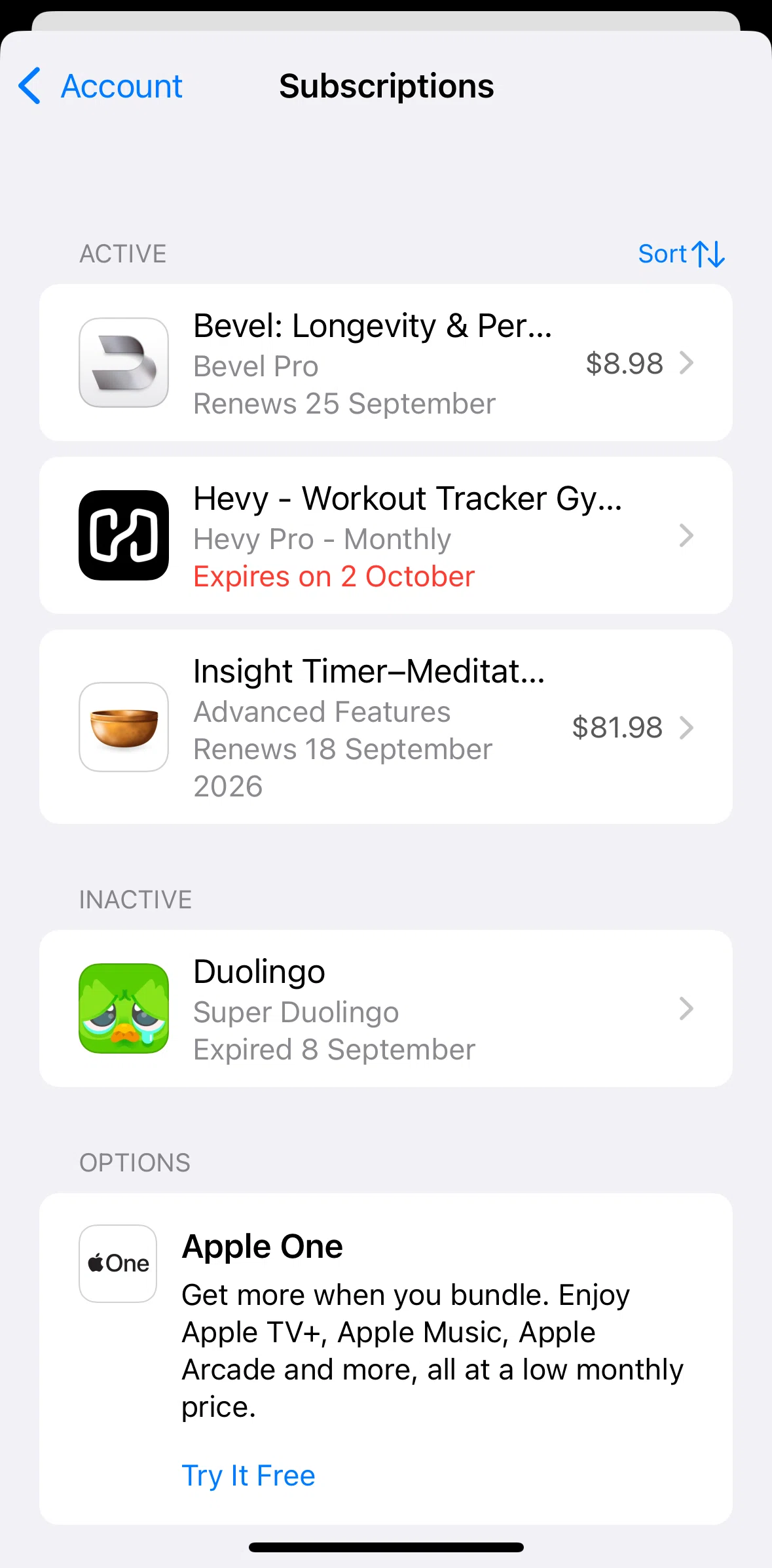 App Store Screen screen in the Sorting active subscriptions flow