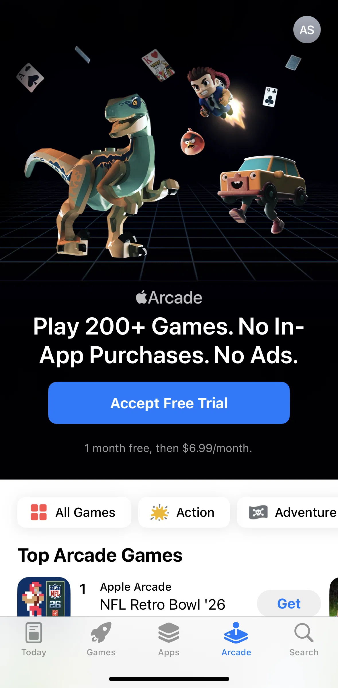 App Store Screen screen in the Subscribing to an arcade game flow