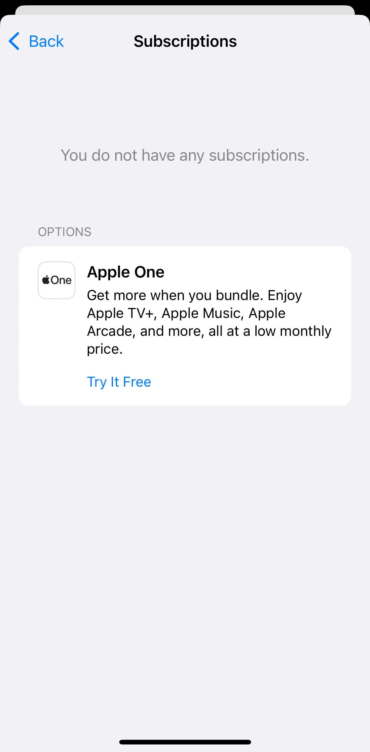 App Store Screen screen in the Subscribing to Apple One flow