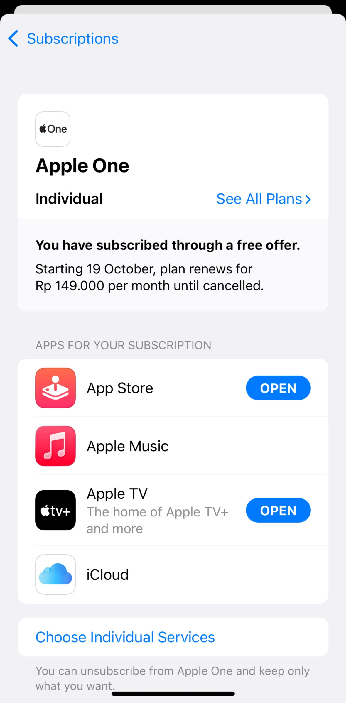 App Store Screen screen in the Updating Apple One subscription flow