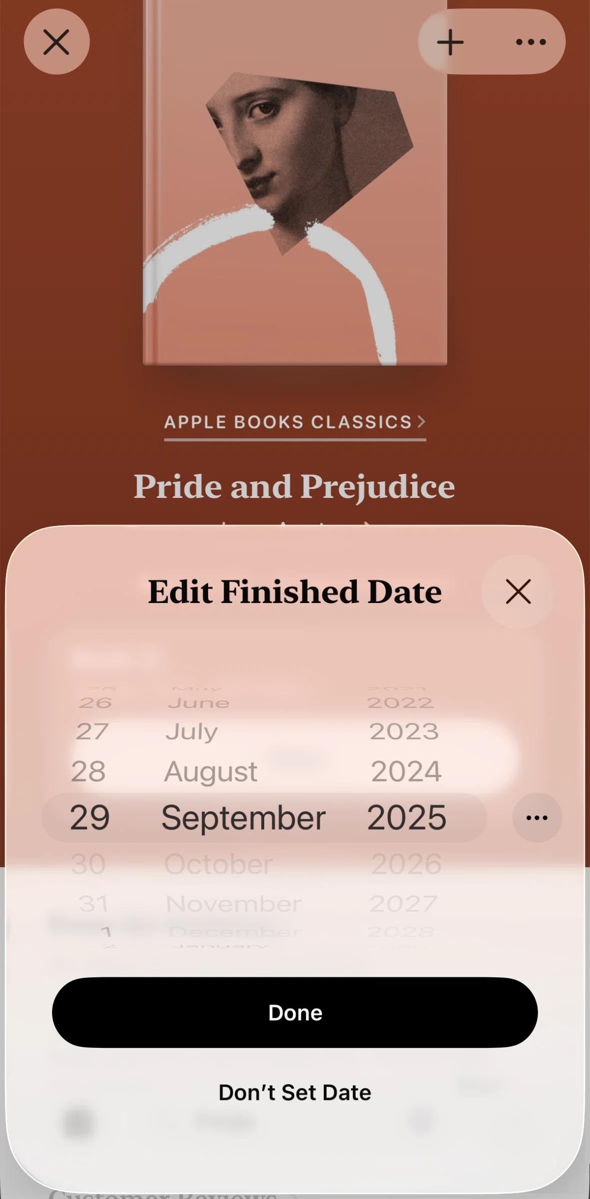 Apple Books Screen screen in the Changing to year only flow