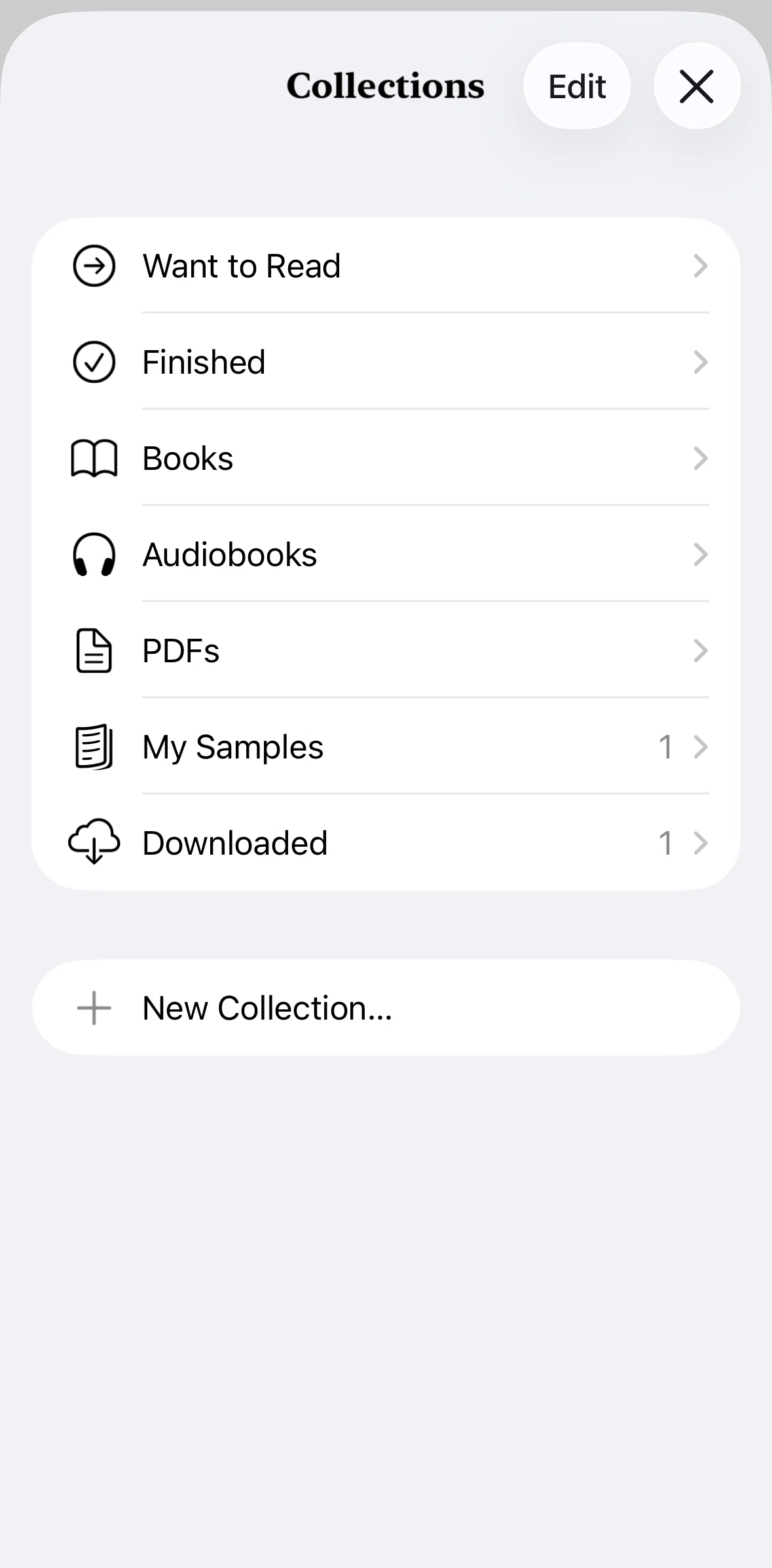 Apple Books Screen screen in the Creating a new collection flow
