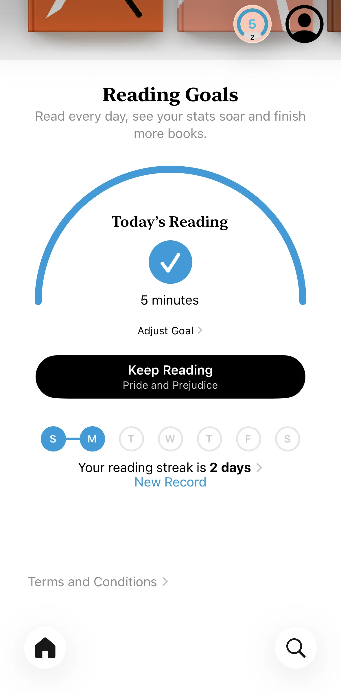 Apple Books Screen screen in the Daily goal achieved flow