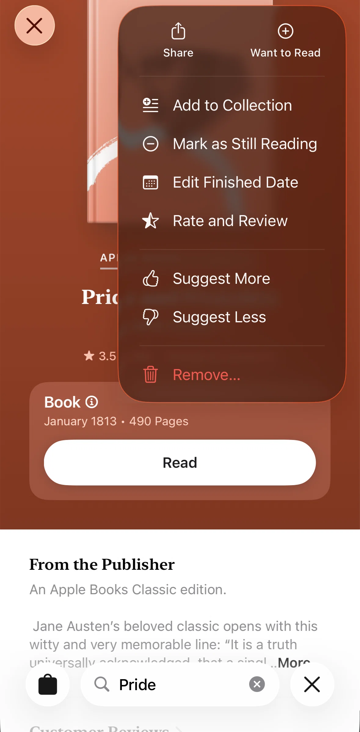 Apple Books Screen screen in the Editing finished date flow