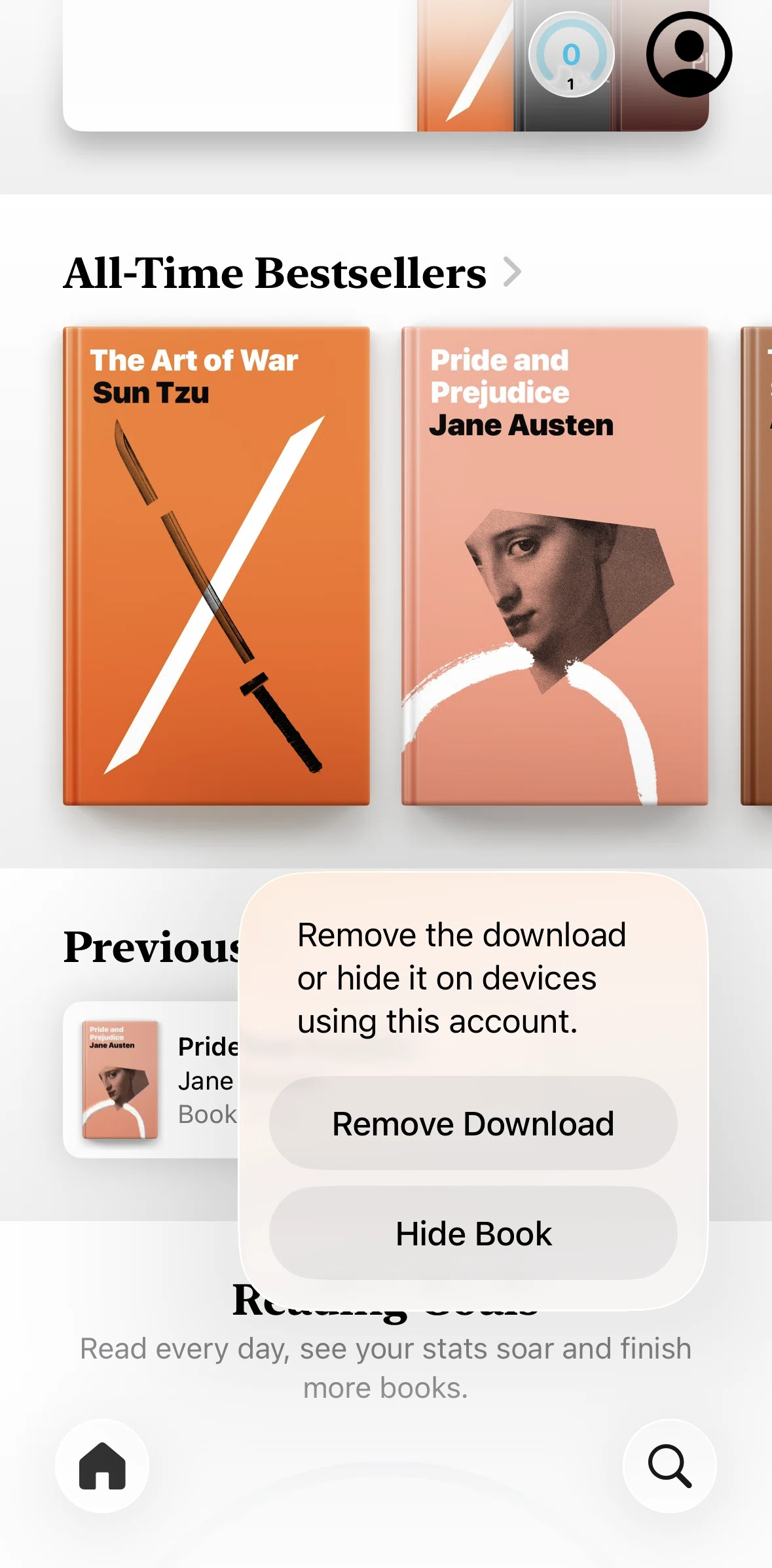 Apple Books Screen screen in the Hiding a book flow