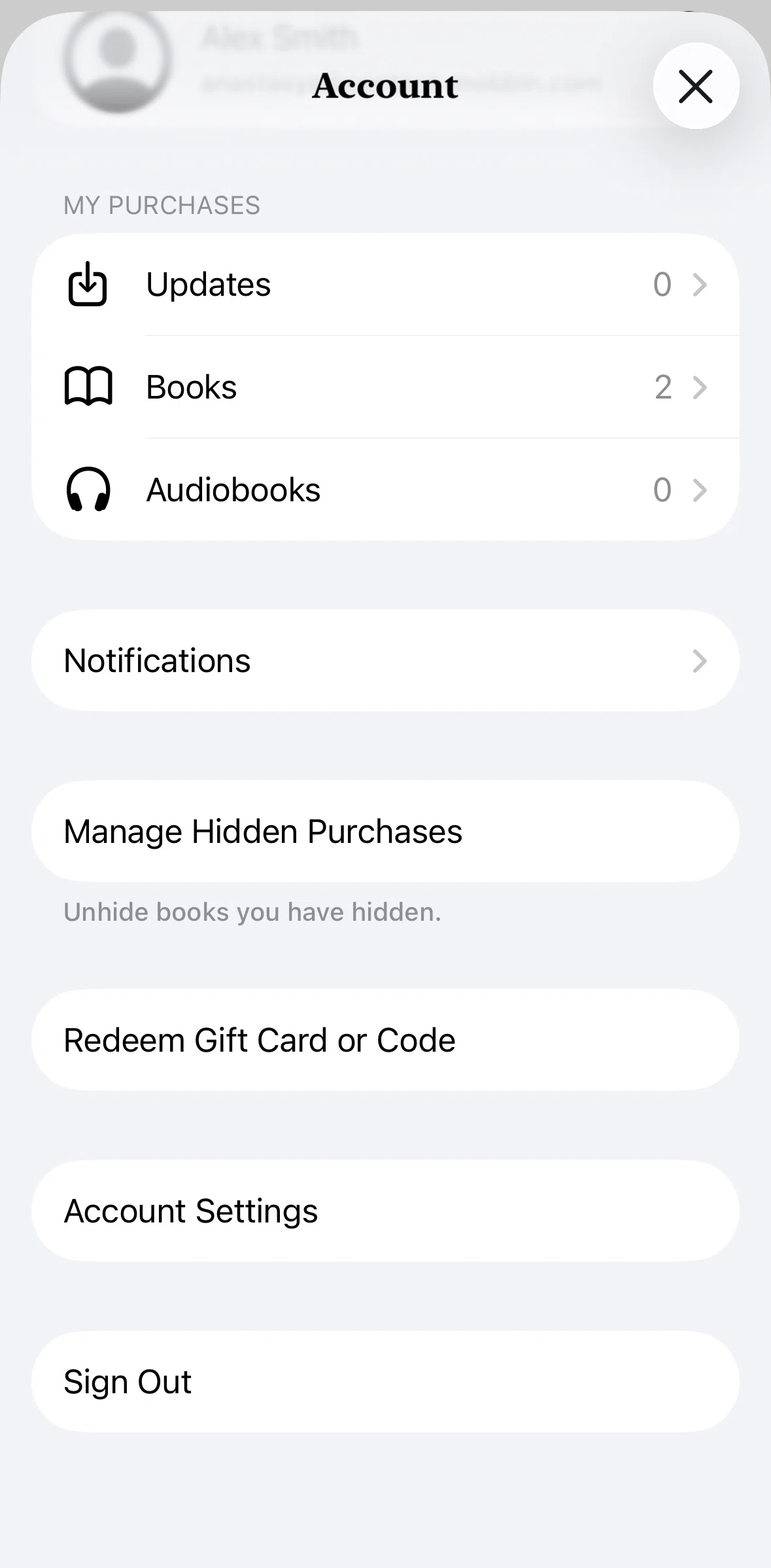 Apple Books Screen screen in the Logging out flow