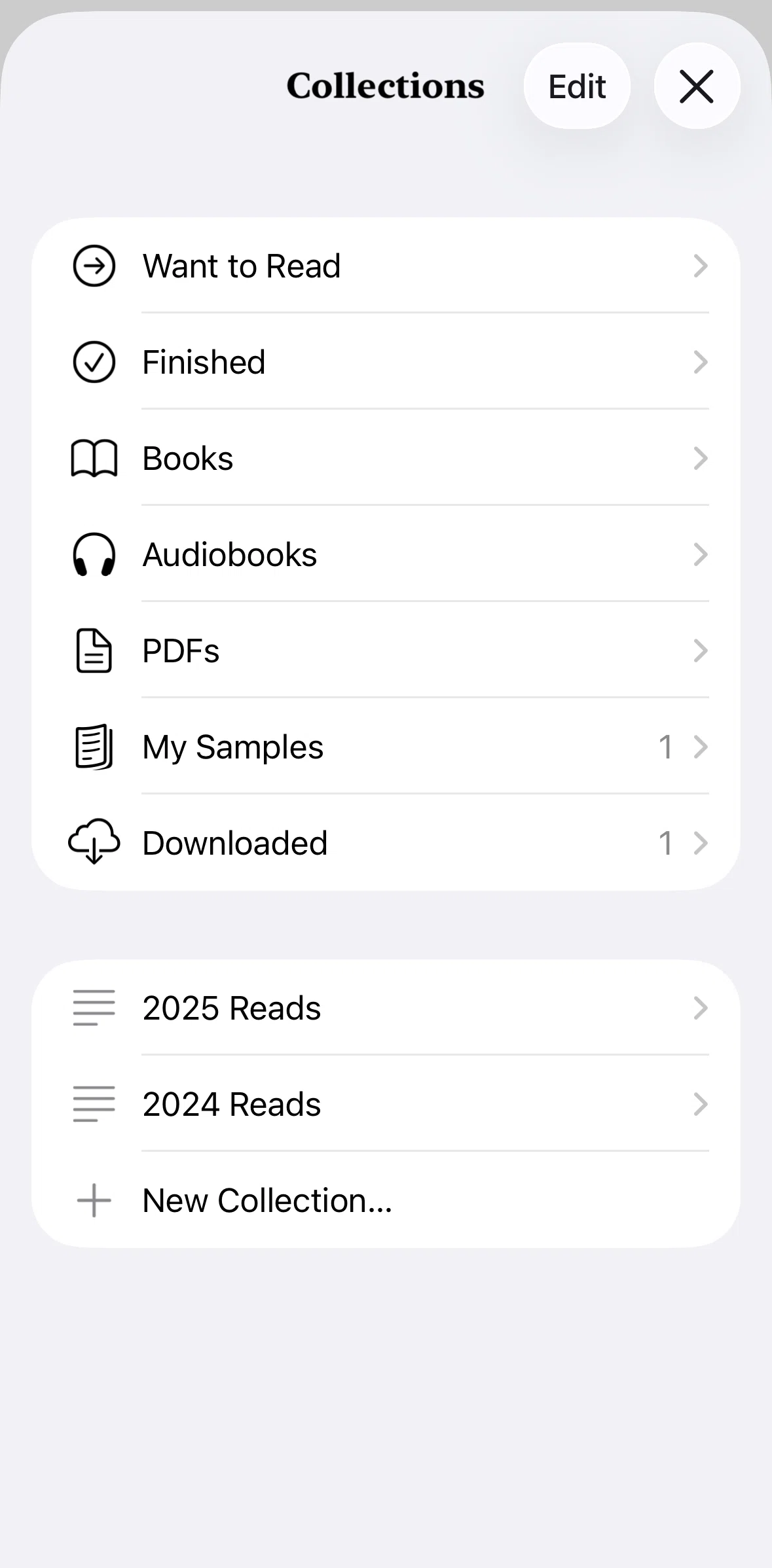 Apple Books Screen screen in the Removing a collection flow