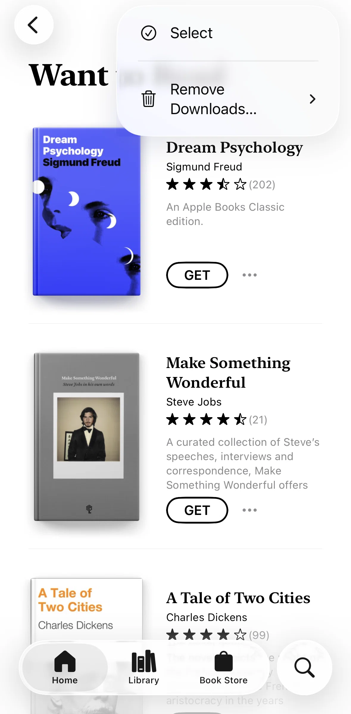 Apple Books Screen screen in the Removing downloads flow