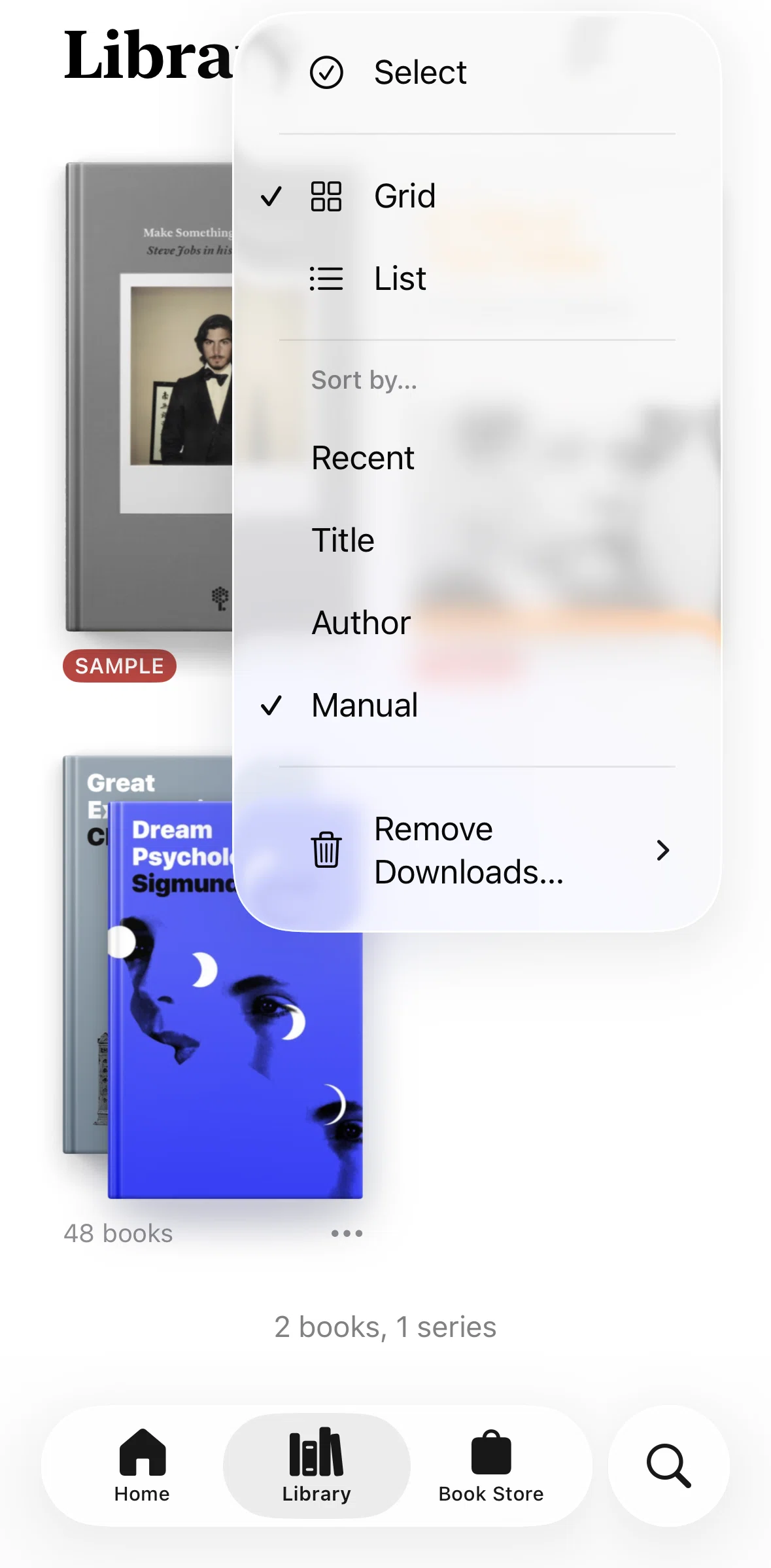 Apple Books Screen screen in the Switching to list view flow