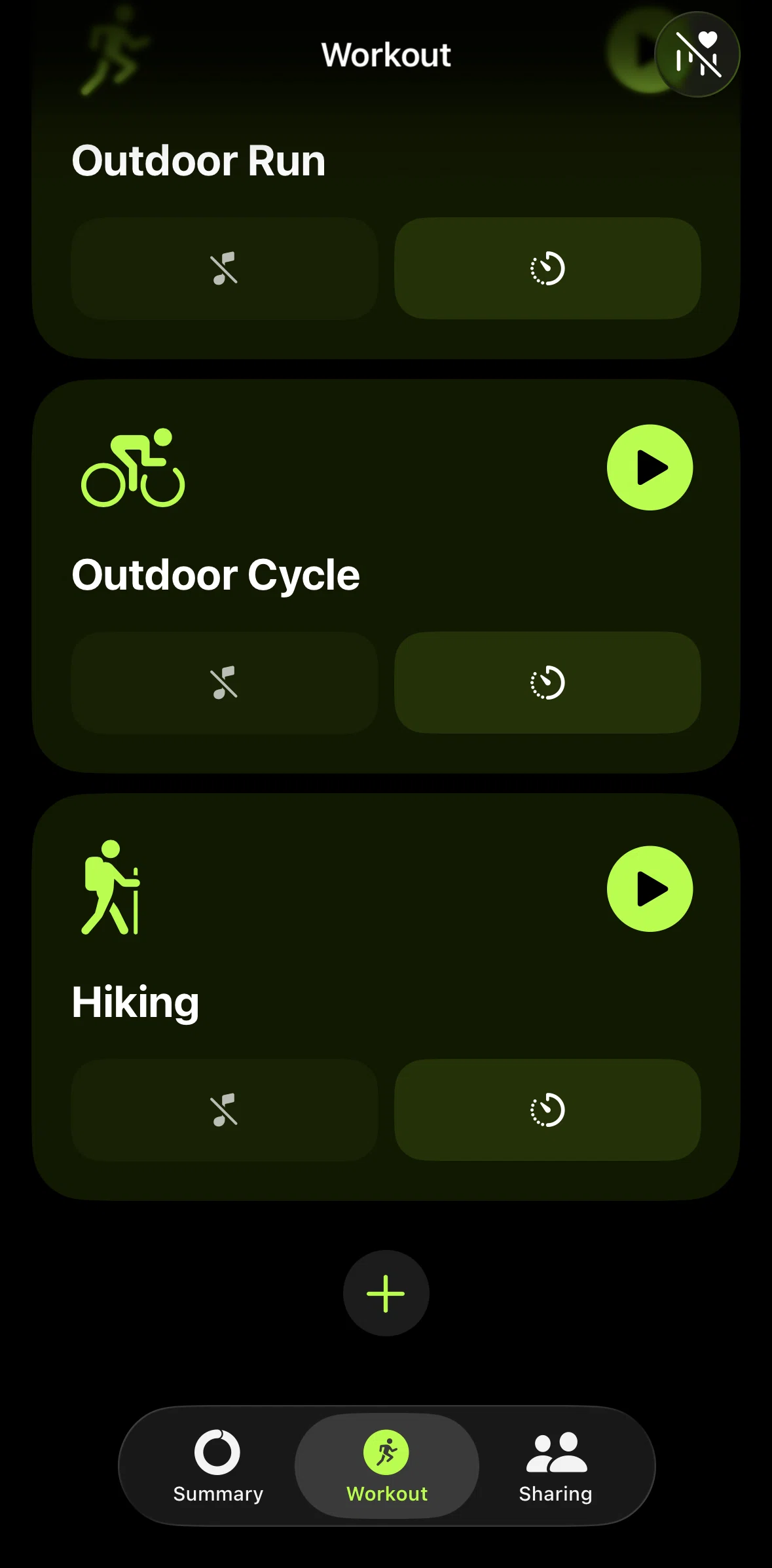 Apple Fitness Screen screen in the Add workout flow