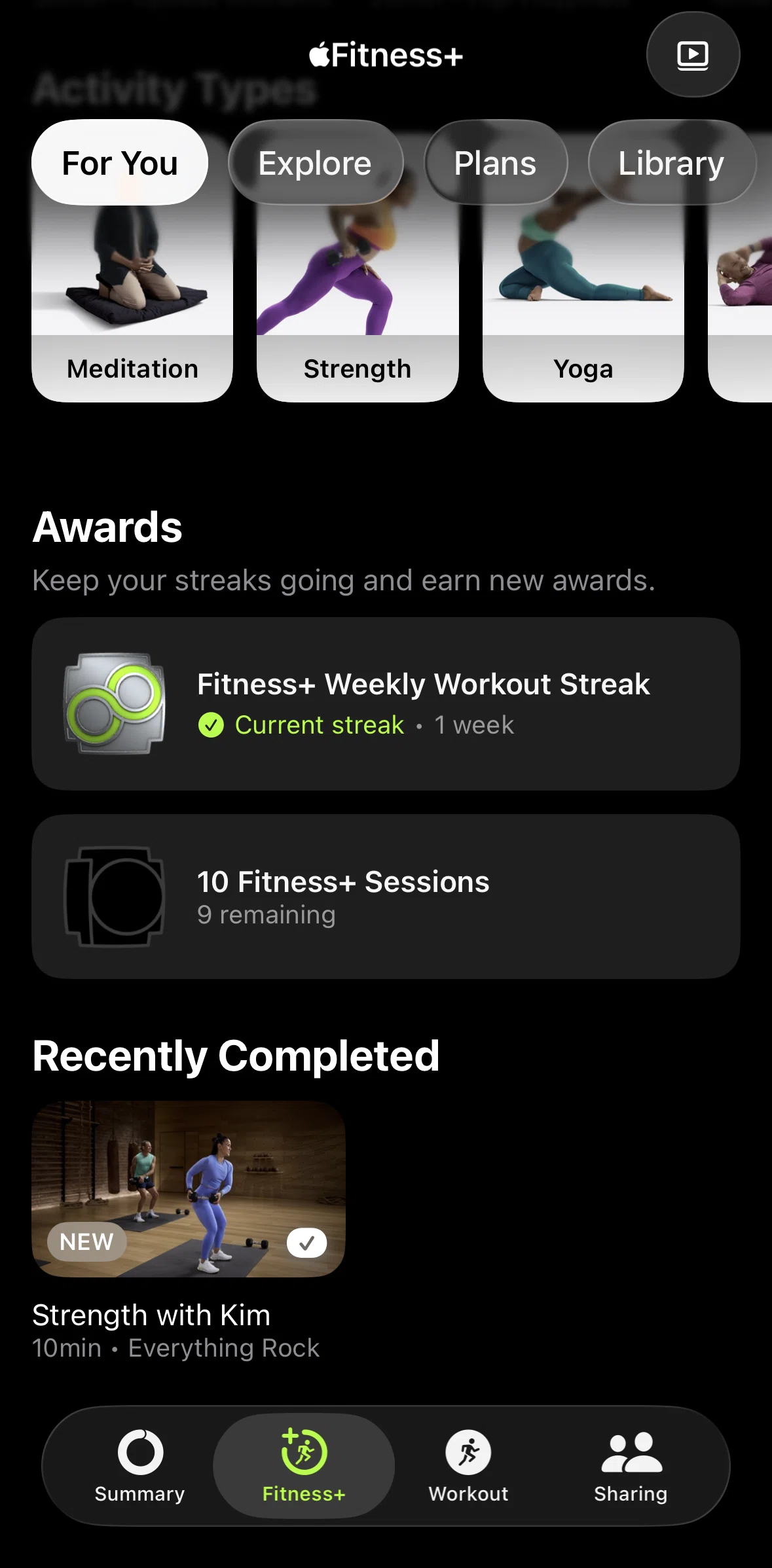 Apple Fitness Screen screen in the Award detail (Fitness+) flow
