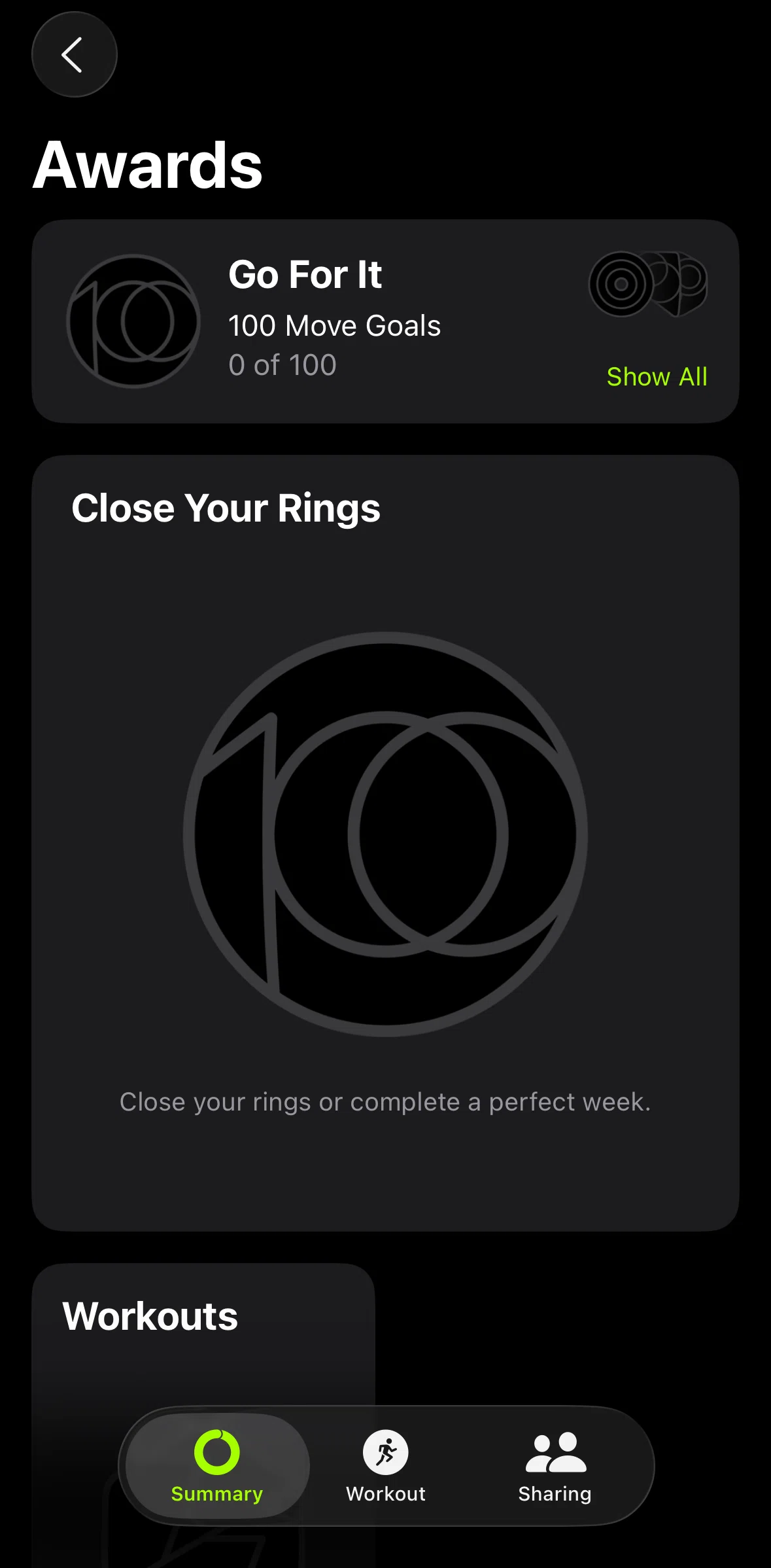 Apple Fitness Screen screen in the Award detail flow