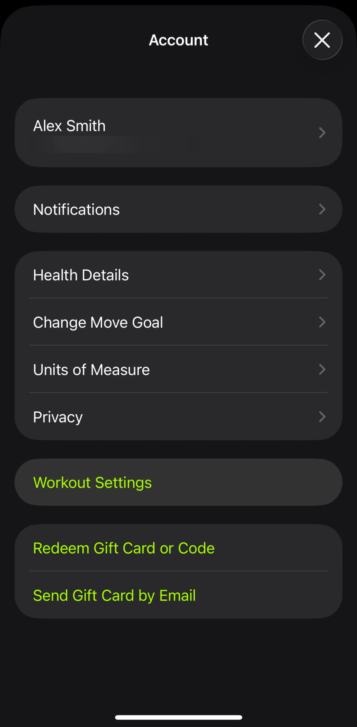 Apple Fitness Screen screen in the Changing units of measure flow