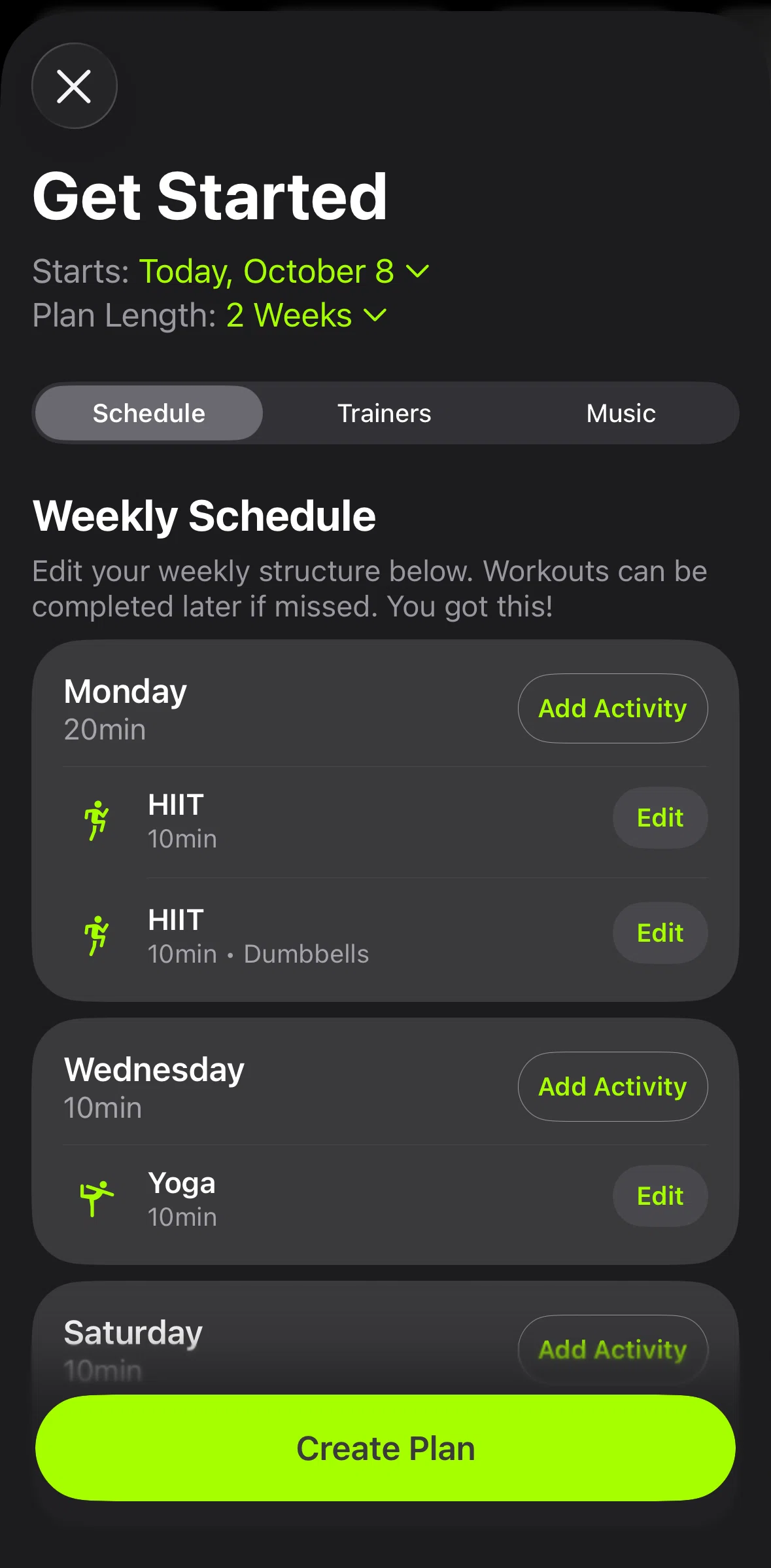 Apple Fitness Screen screen in the Deleting an activity flow