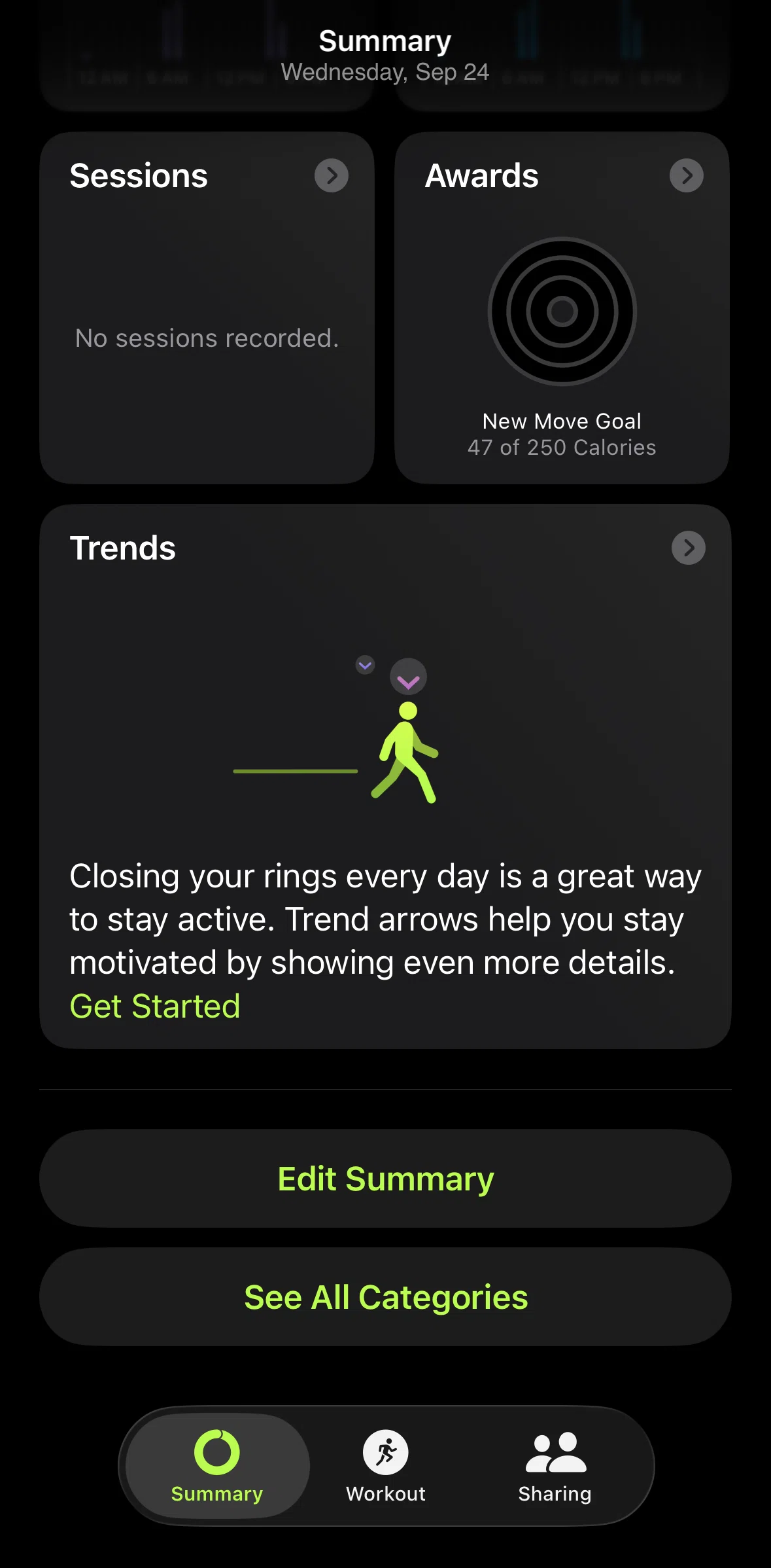 Apple Fitness Screen screen in the Editing summary flow