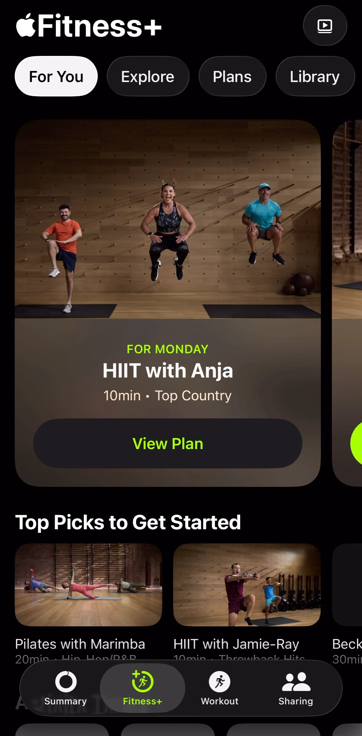 Apple Fitness Screen screen in the For You flow