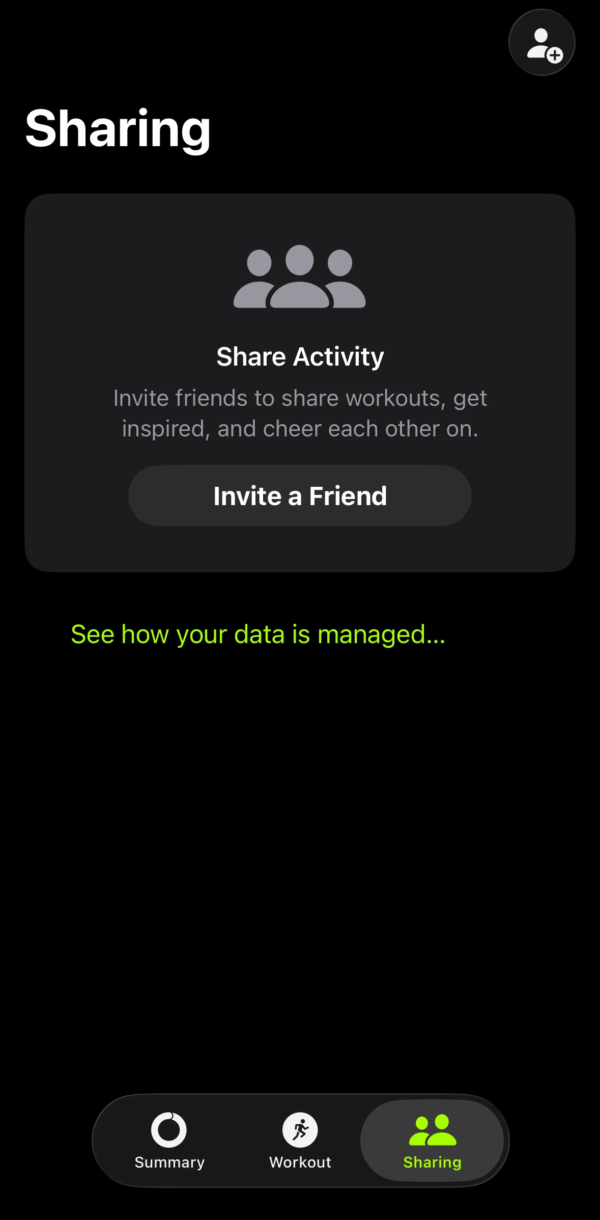 Apple Fitness Screen screen in the Invite a friend flow