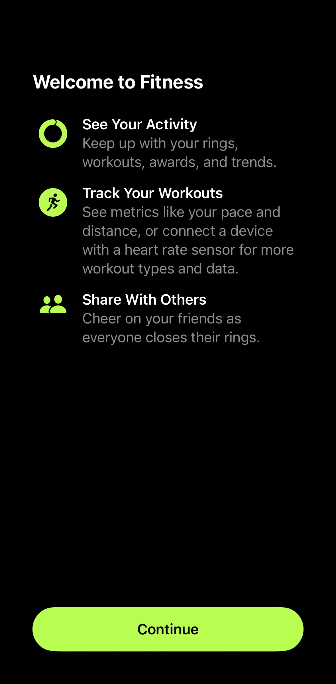 Apple Fitness Screen screen in the Onboarding flow