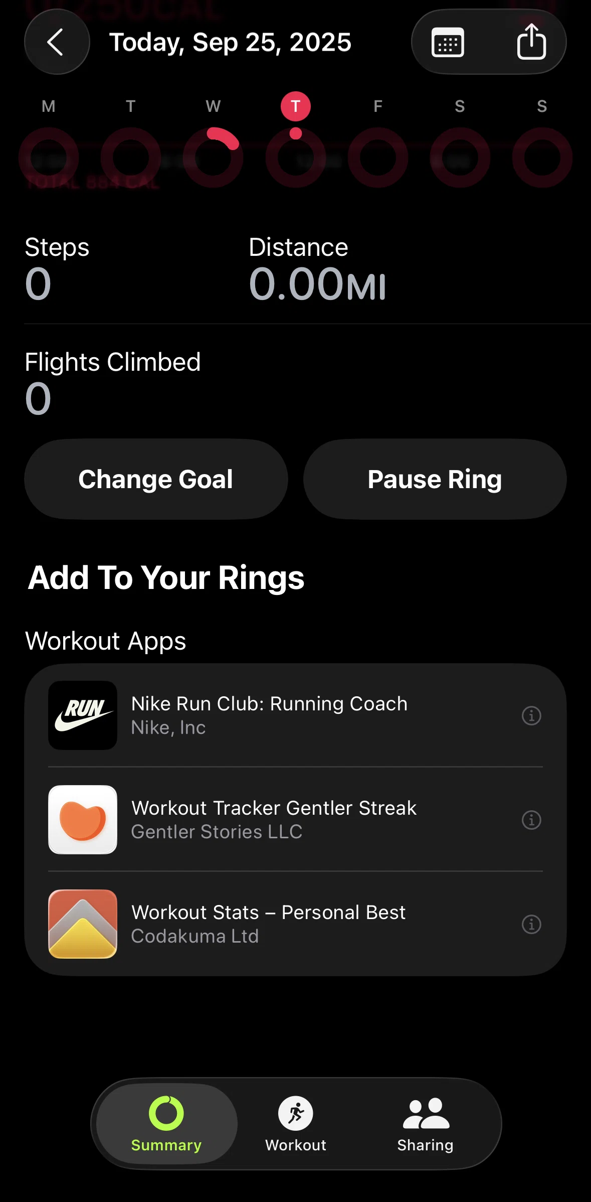 Apple Fitness Screen screen in the Pausing ring flow